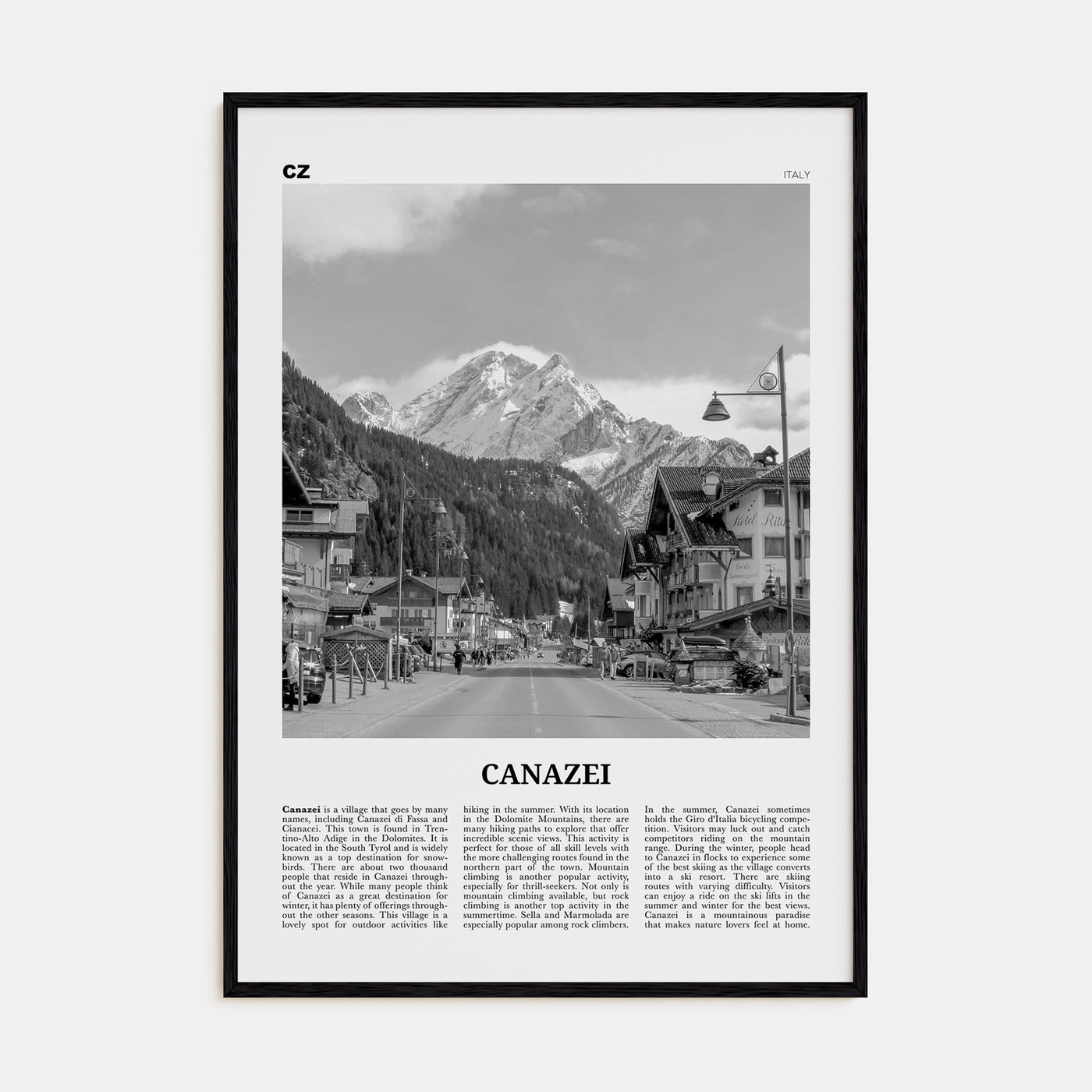 Canazei Travel B&W Poster
