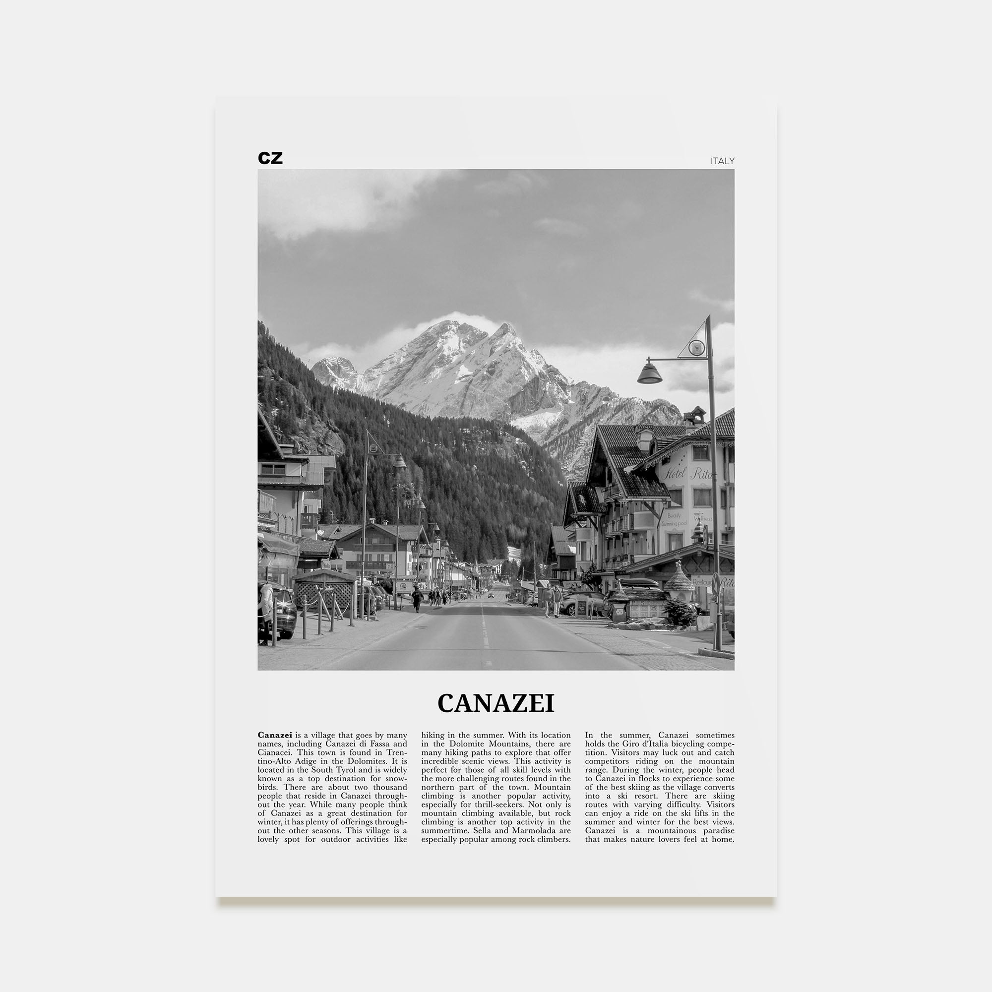 Canazei Travel B&W Poster
