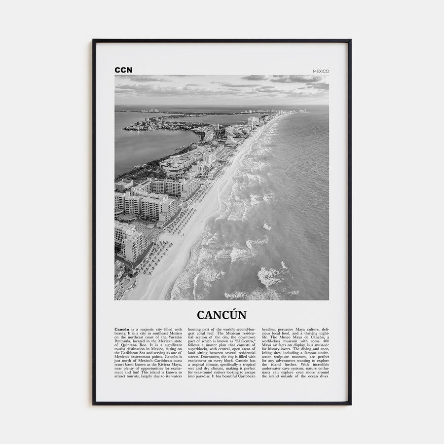 Cancún Travel B&W Poster