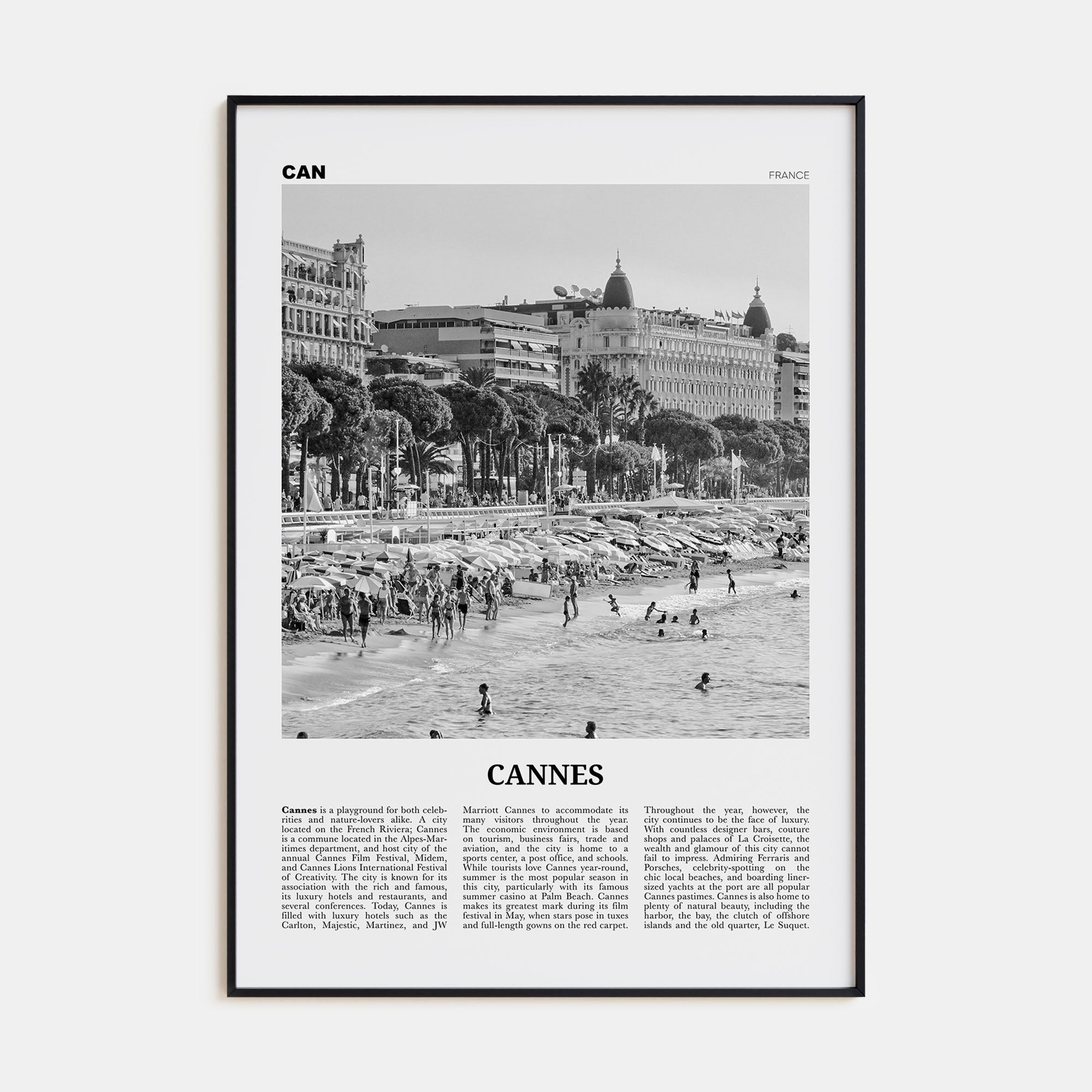 Cannes Travel B&W Poster