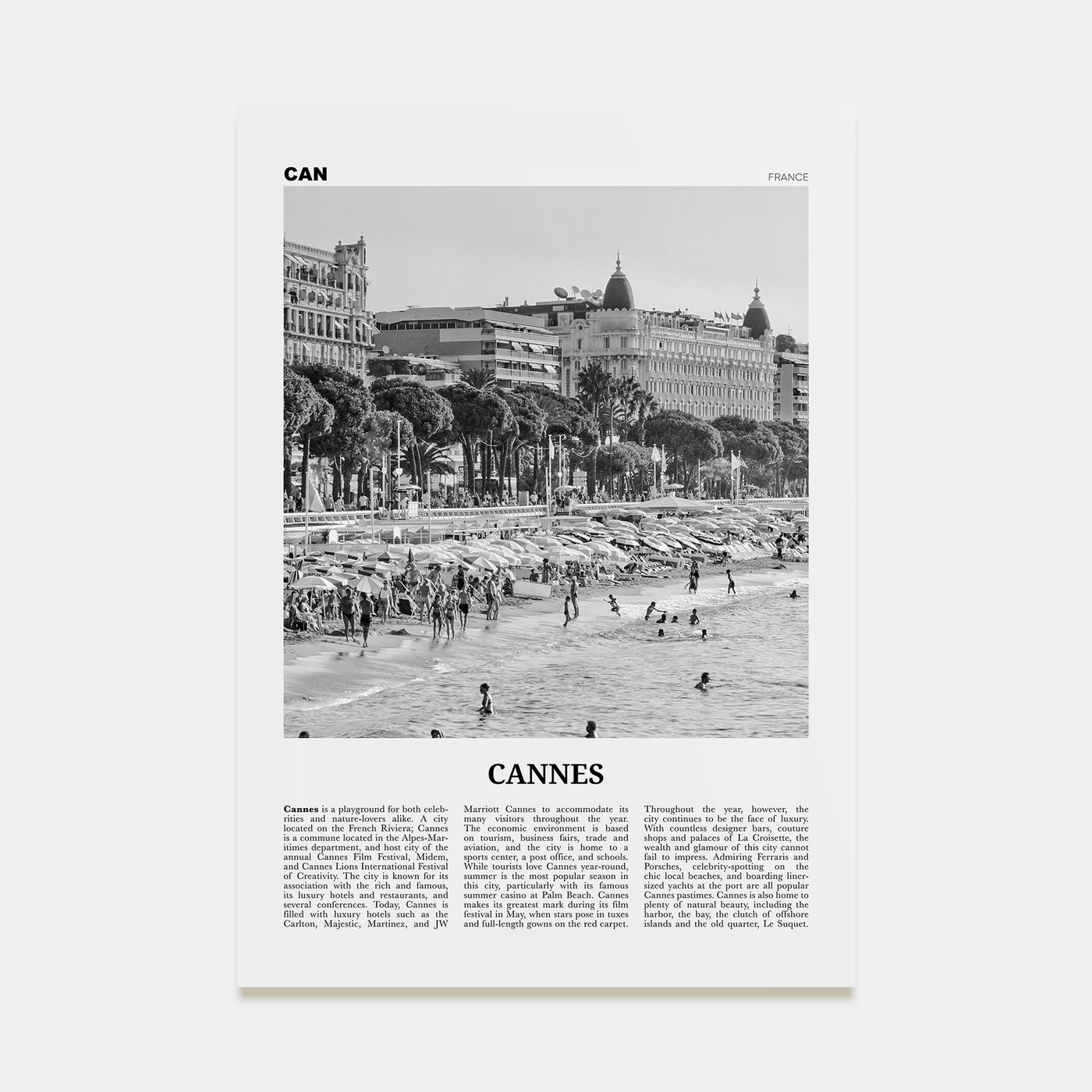 Cannes Travel B&W Poster