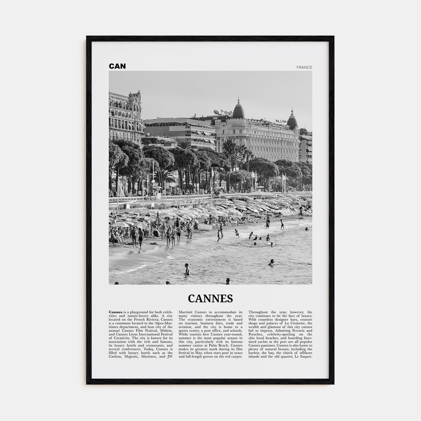 Cannes Travel B&W Poster