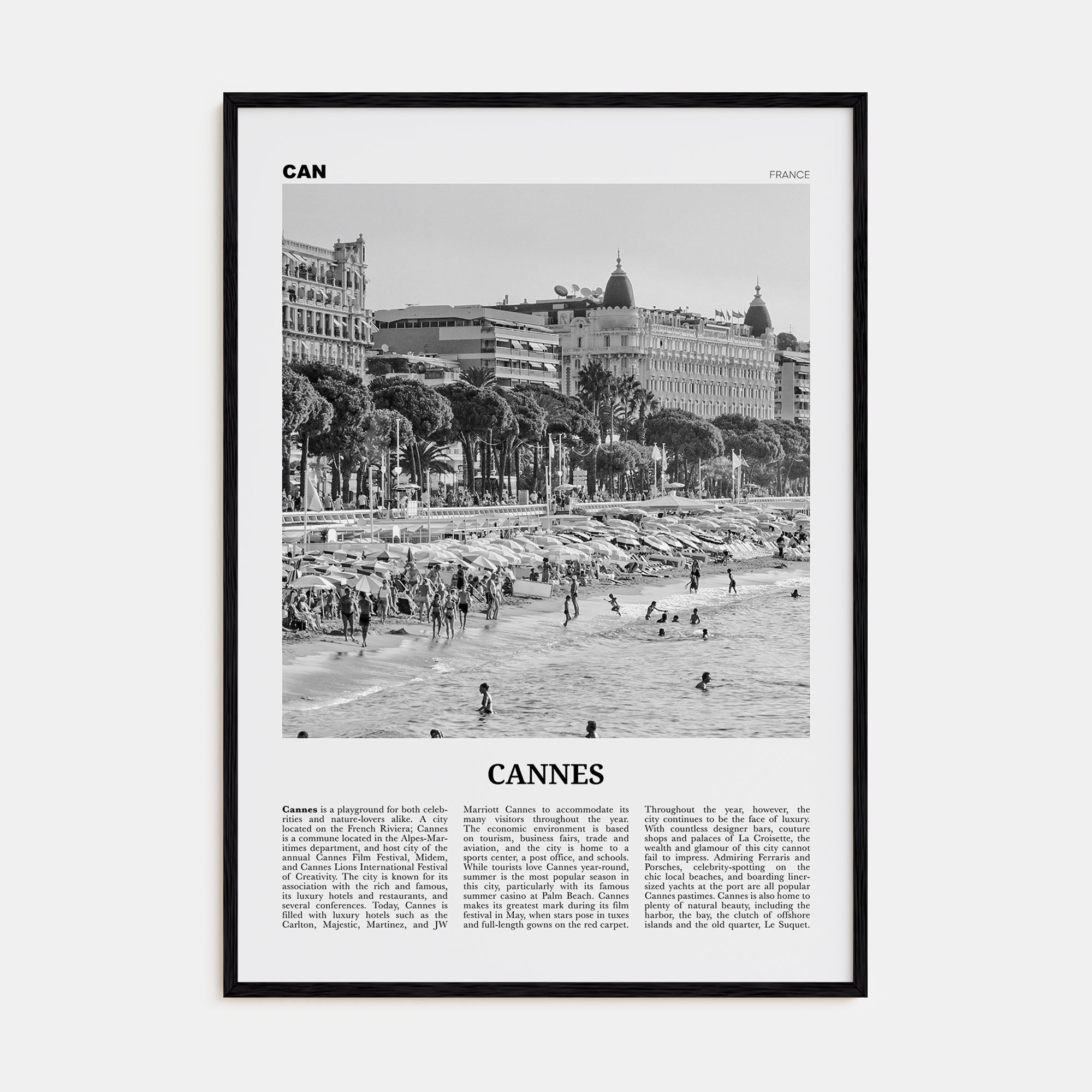 Cannes Travel B&W Poster