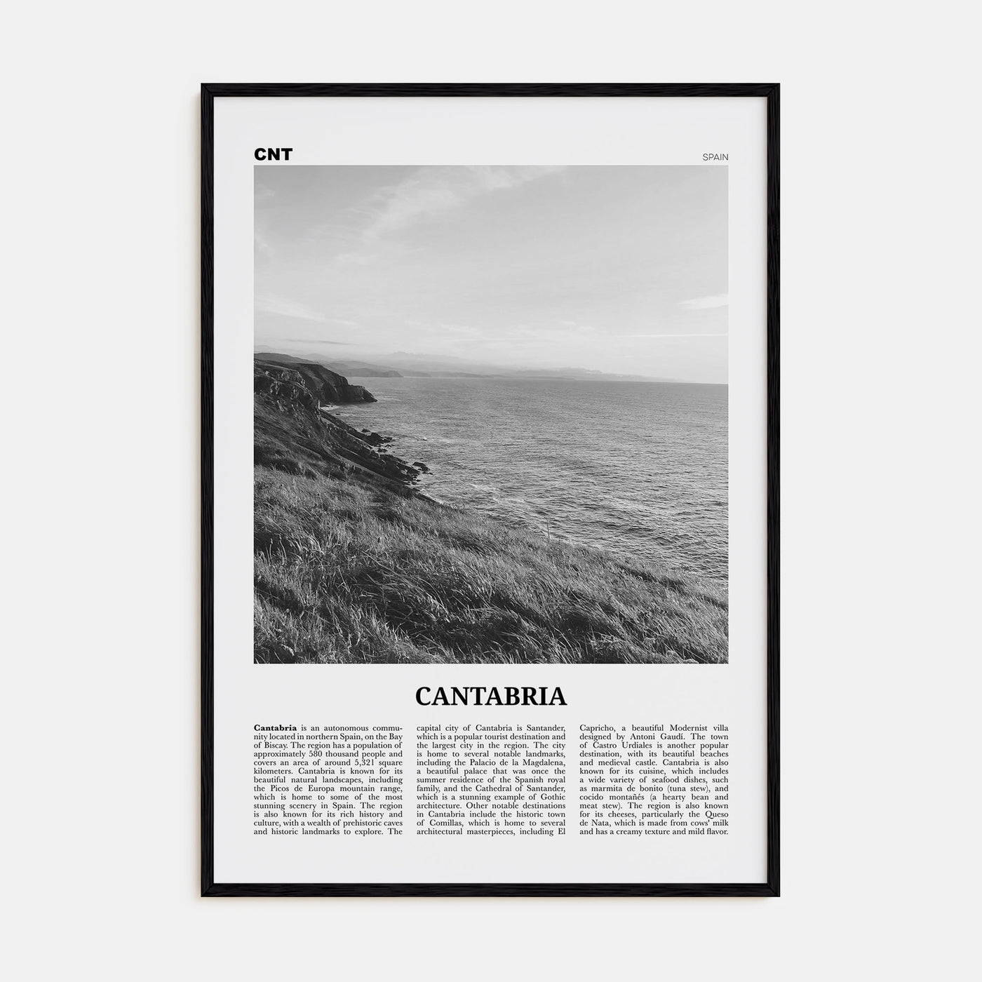 Cantabria Travel B&W Poster