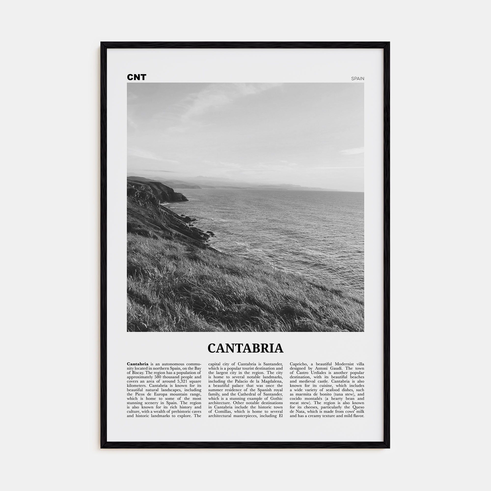 Cantabria Travel B&W Poster