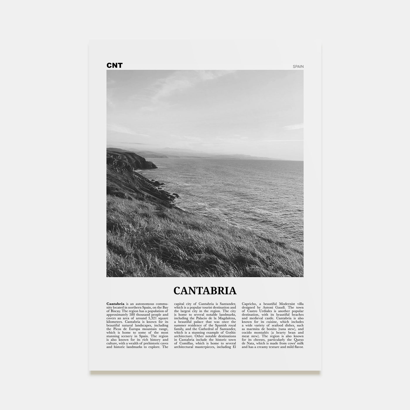 Cantabria Travel B&W Poster