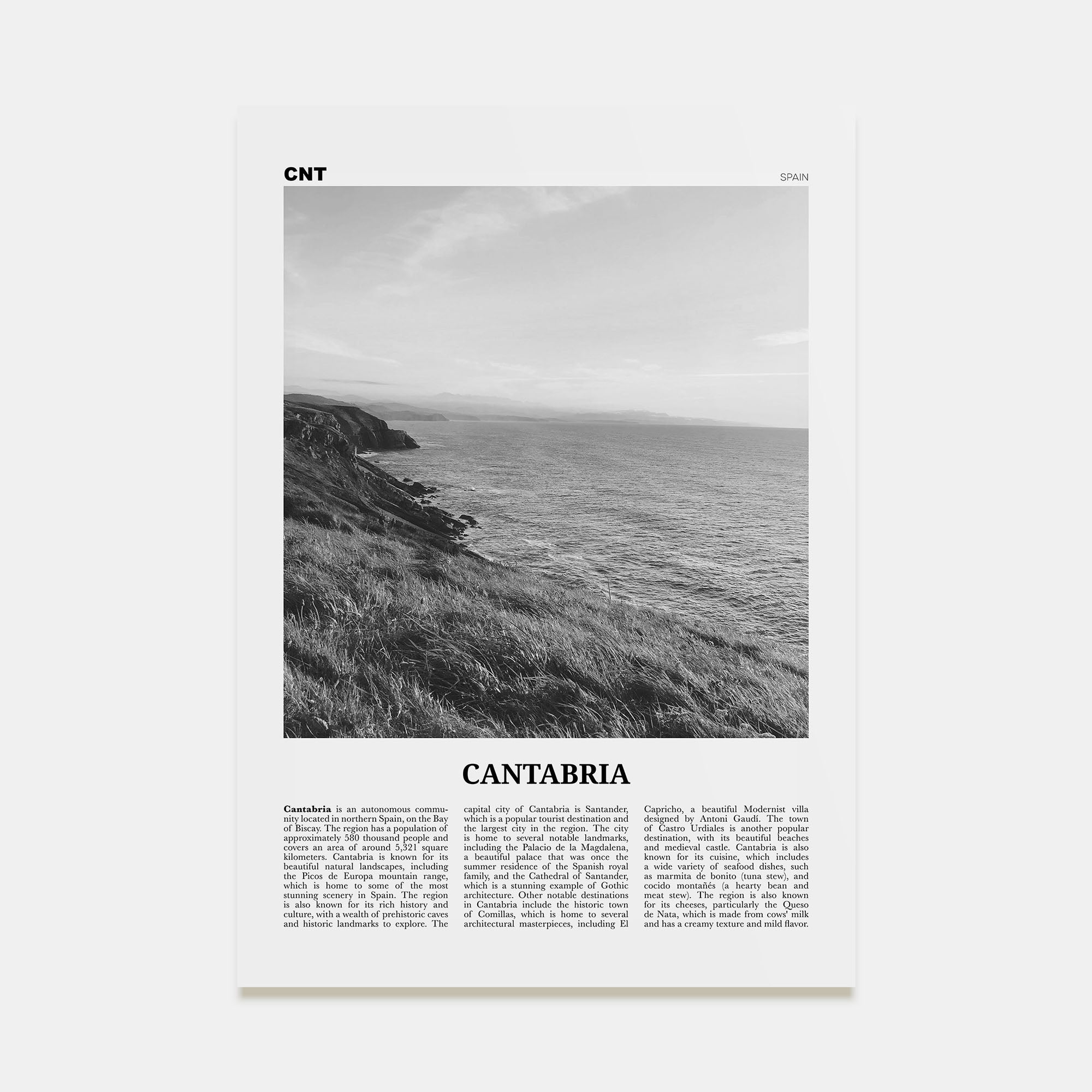 Cantabria Travel B&W Poster
