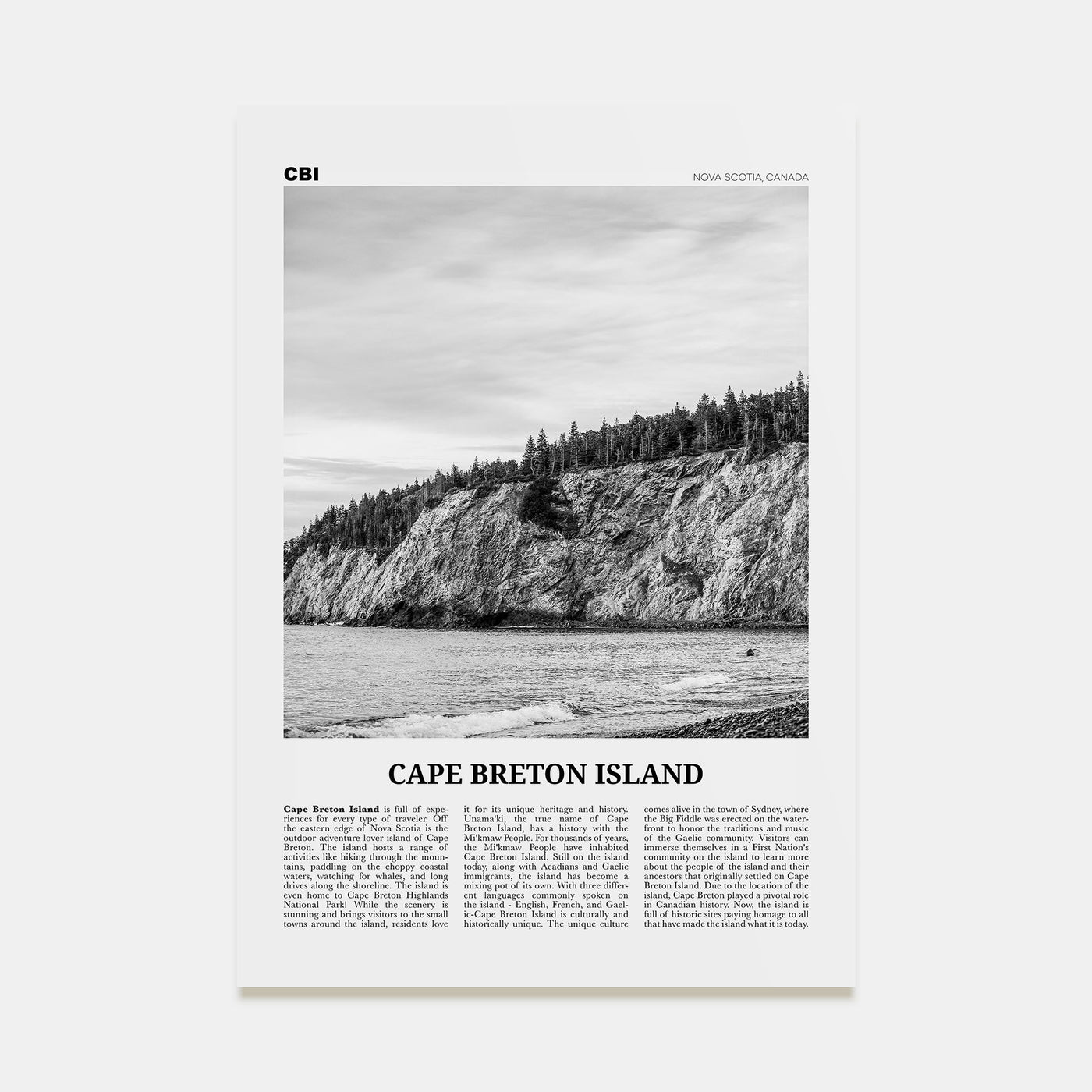 Cape Breton Island Travel B&W Poster