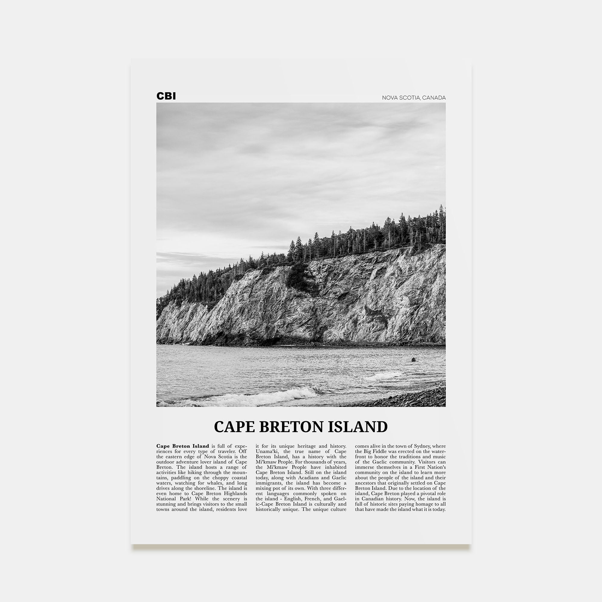Cape Breton Island Travel B&W Poster