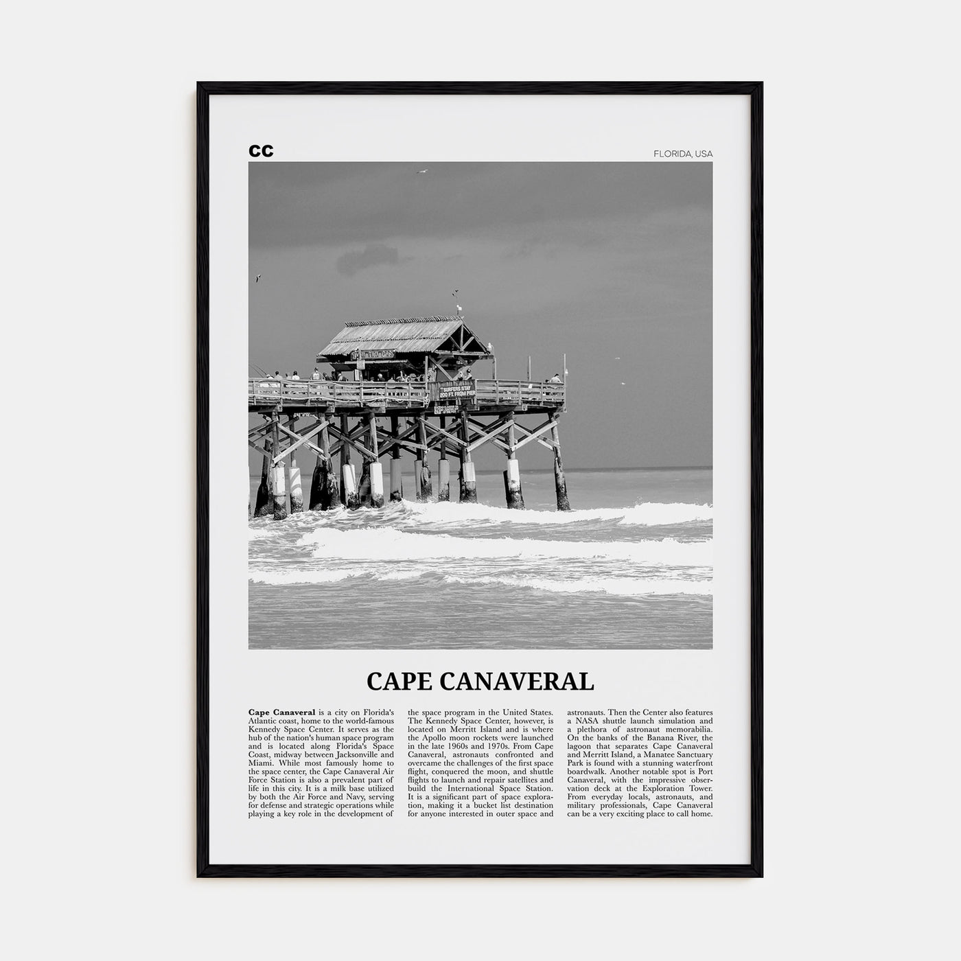 Cape Canaveral Travel B&W Poster