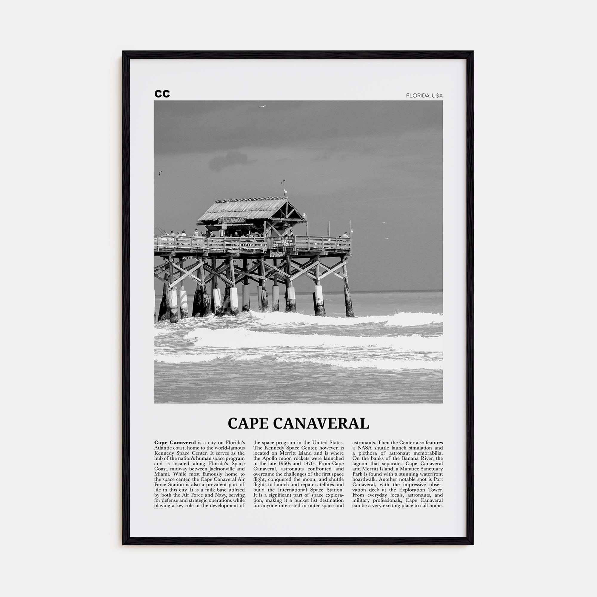 Cape Canaveral Travel B&W Poster