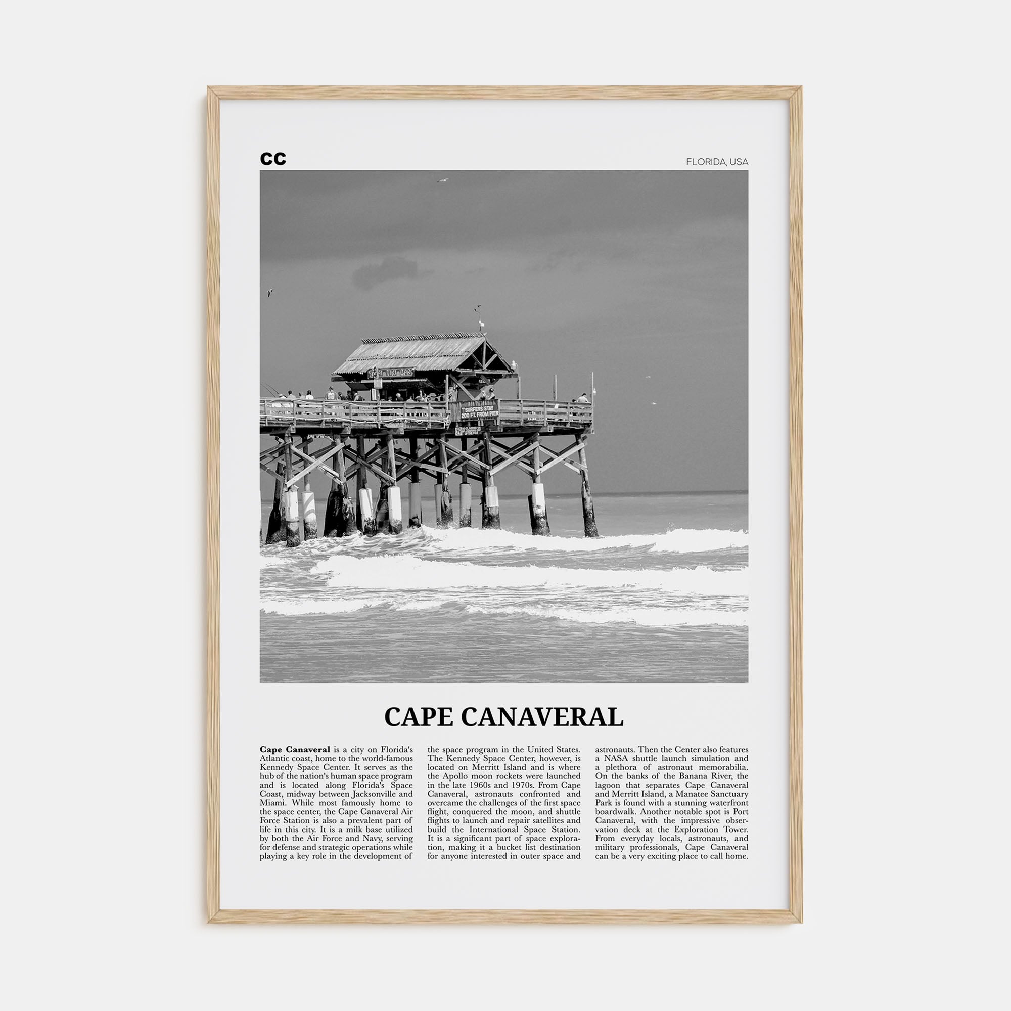 Cape Canaveral Travel B&W Poster