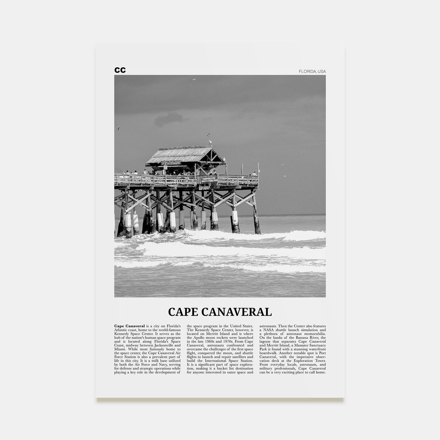 Cape Canaveral Travel B&W Poster