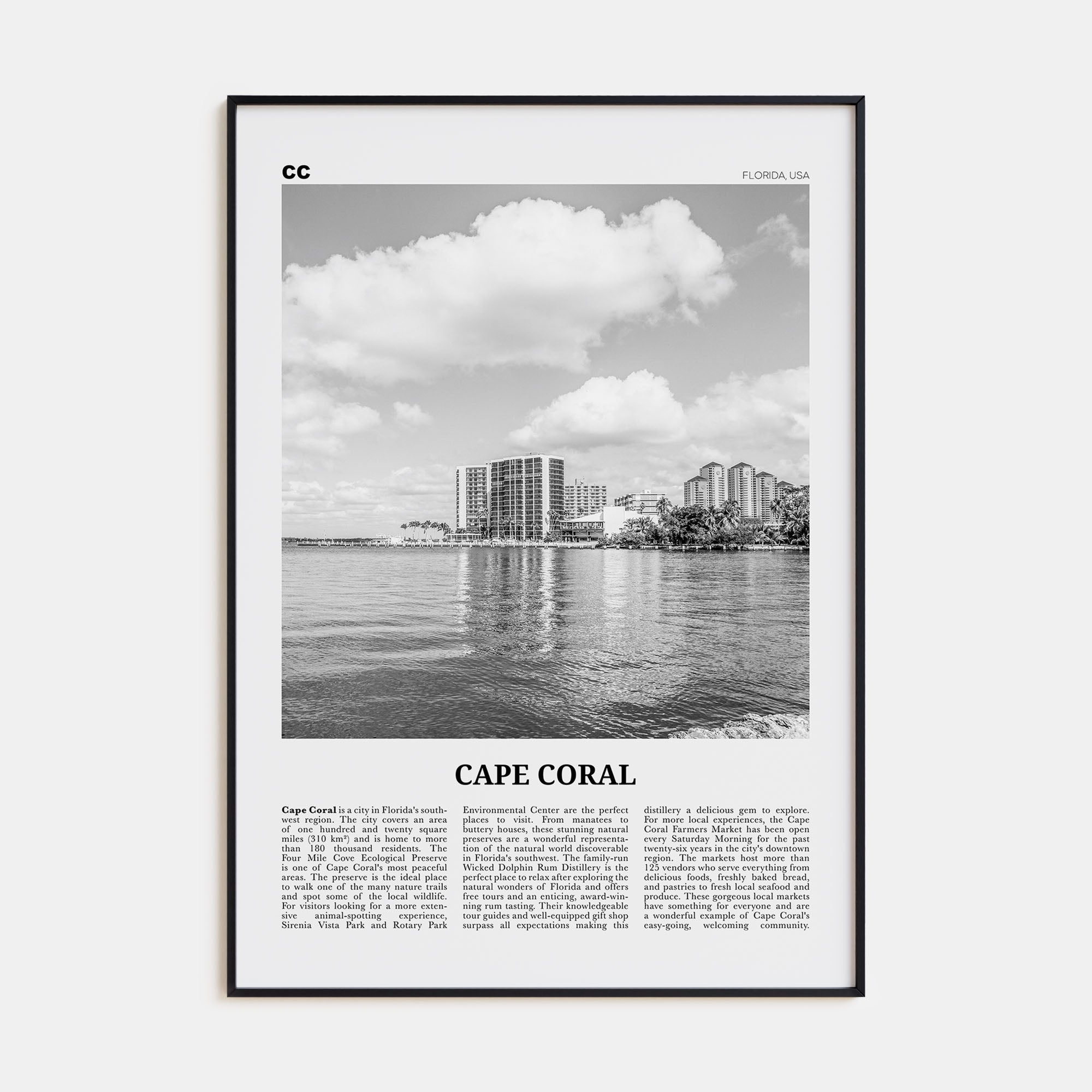 Cape Coral Travel B&W Poster