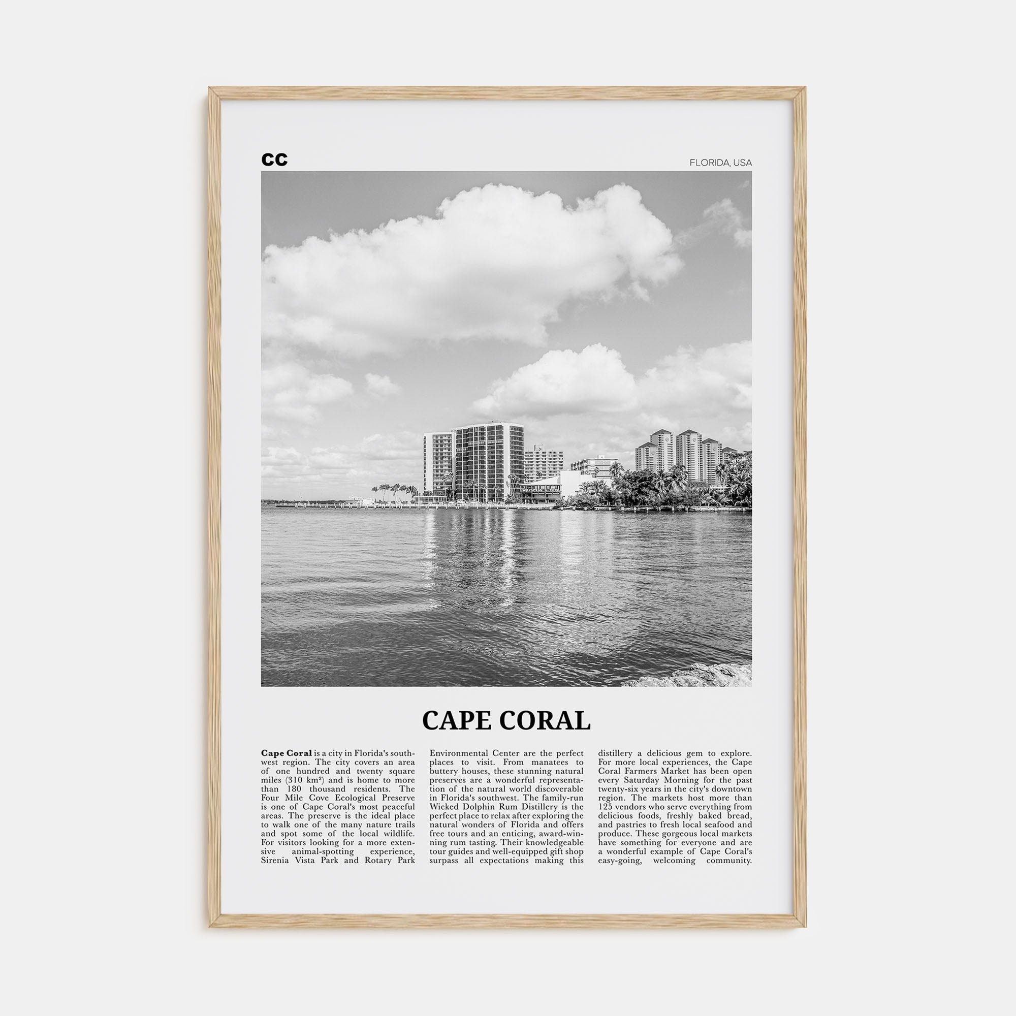 Cape Coral Travel B&W Poster