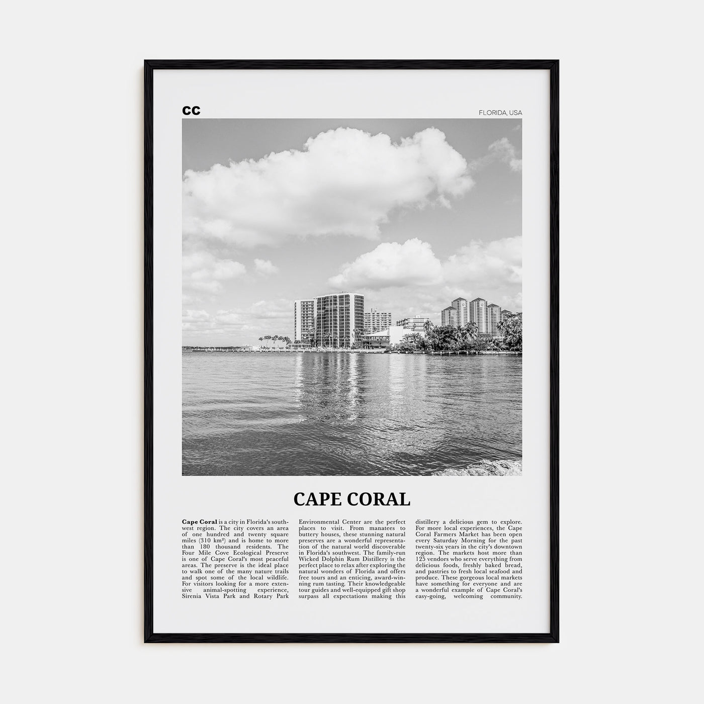 Cape Coral Travel B&W Poster