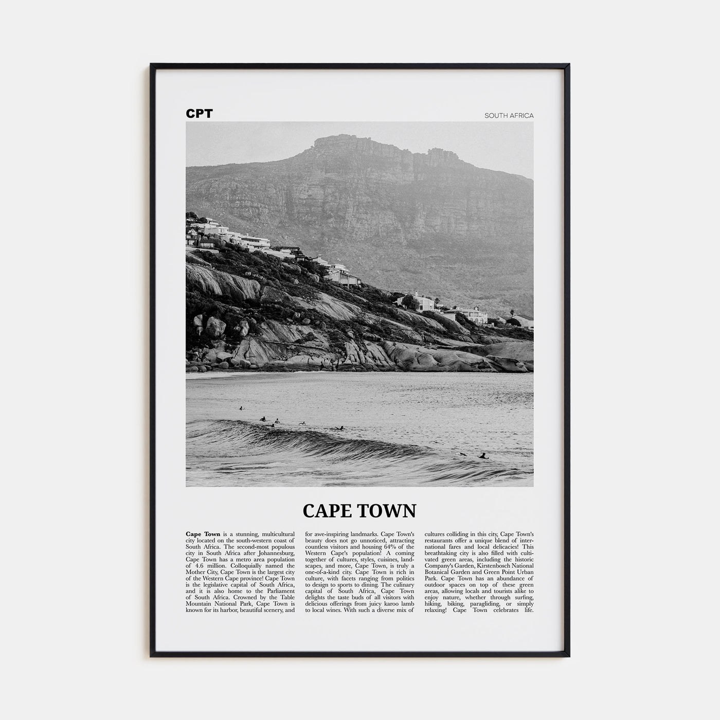 Cape Town Travel B&W No 2 Poster