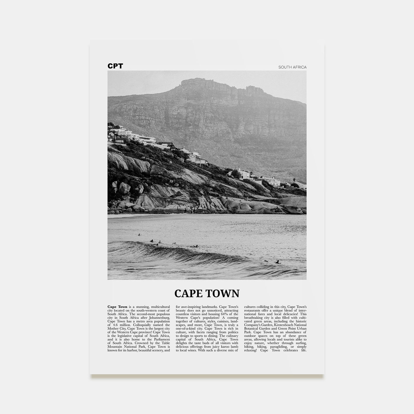 Cape Town Travel B&W No 2 Poster