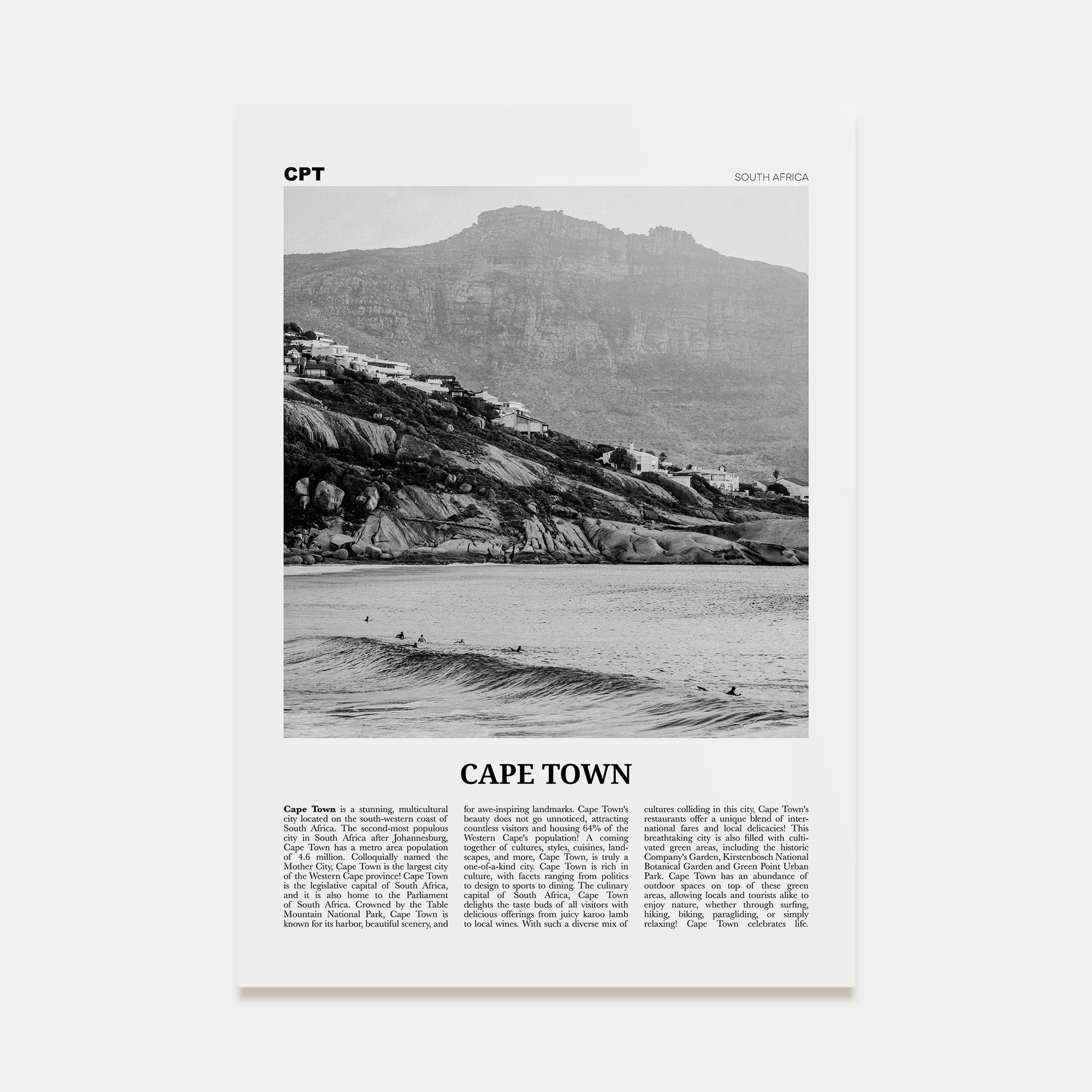 Cape Town Travel B&W No 2 Poster