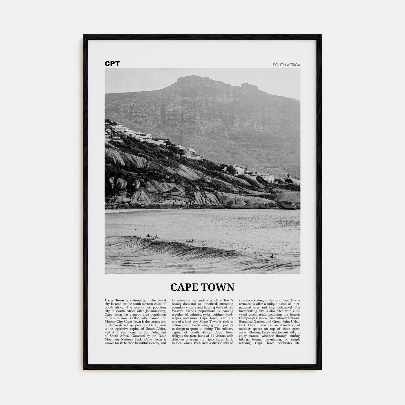 Cape Town Travel B&W No 2 Poster