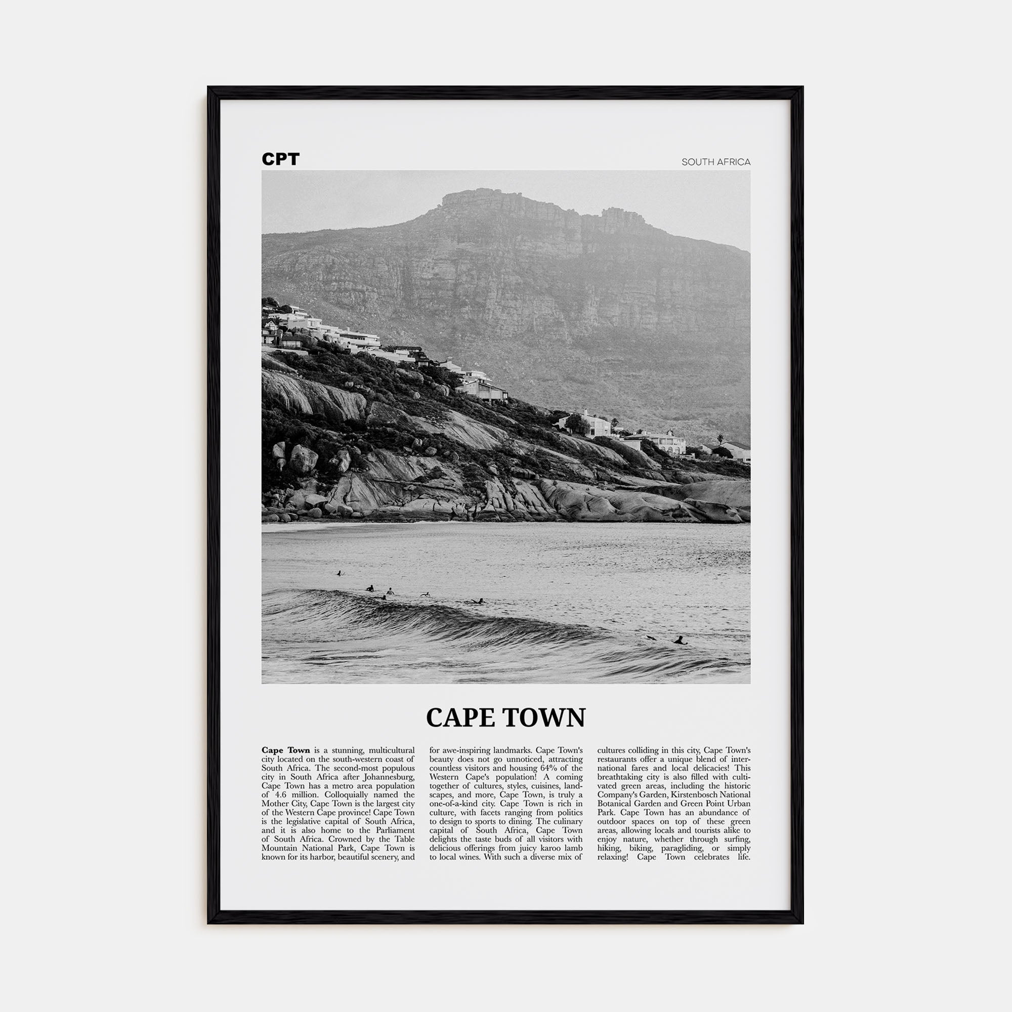 Cape Town Travel B&W No 2 Poster