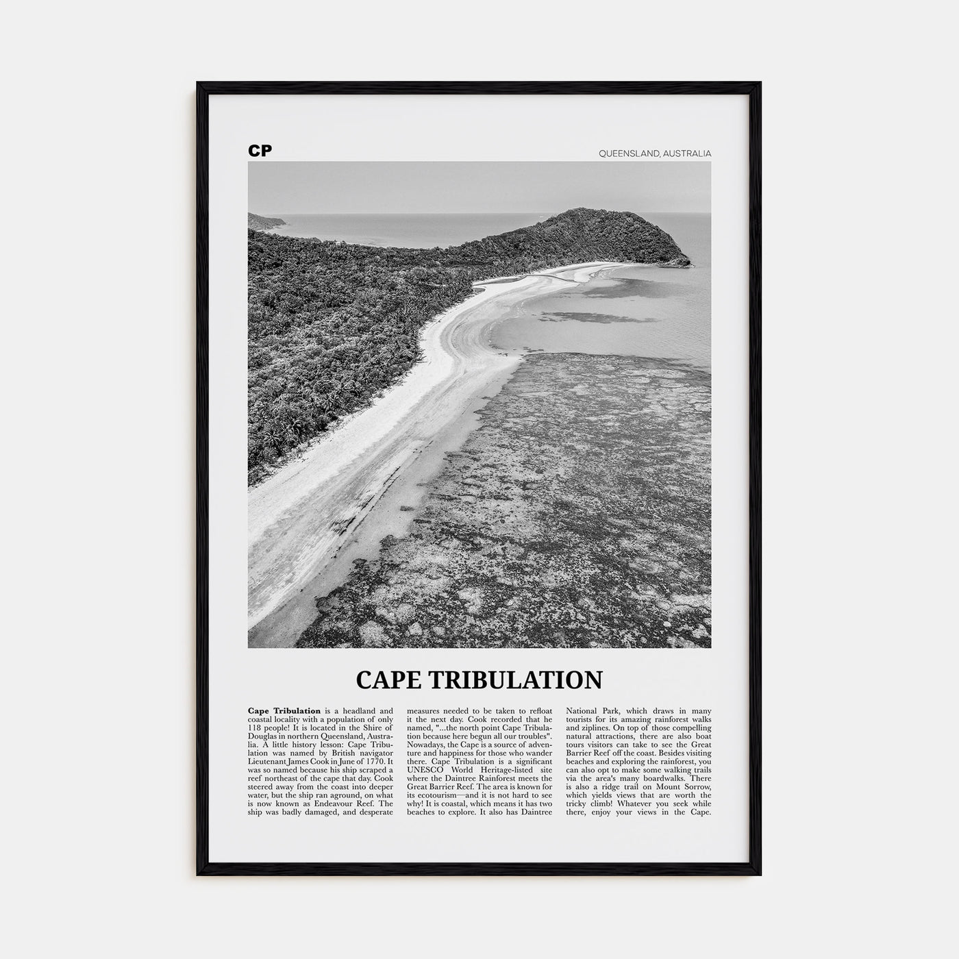 Cape Tribulation Travel B&W Poster
