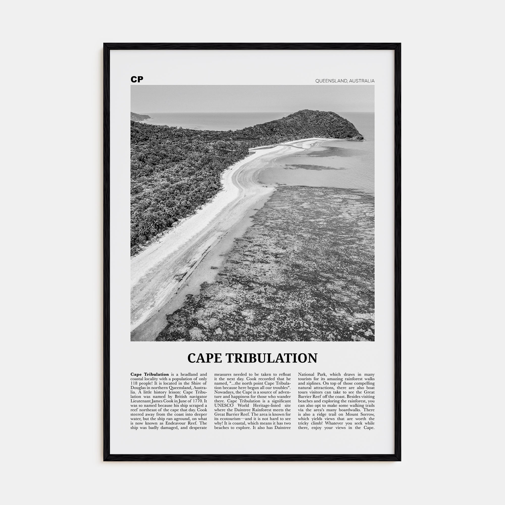 Cape Tribulation Travel B&W Poster