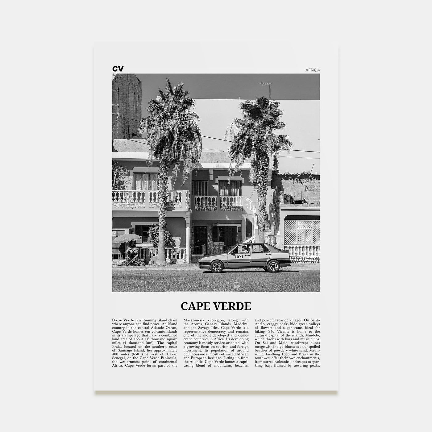Cape Verde Travel B&W No 2 Poster