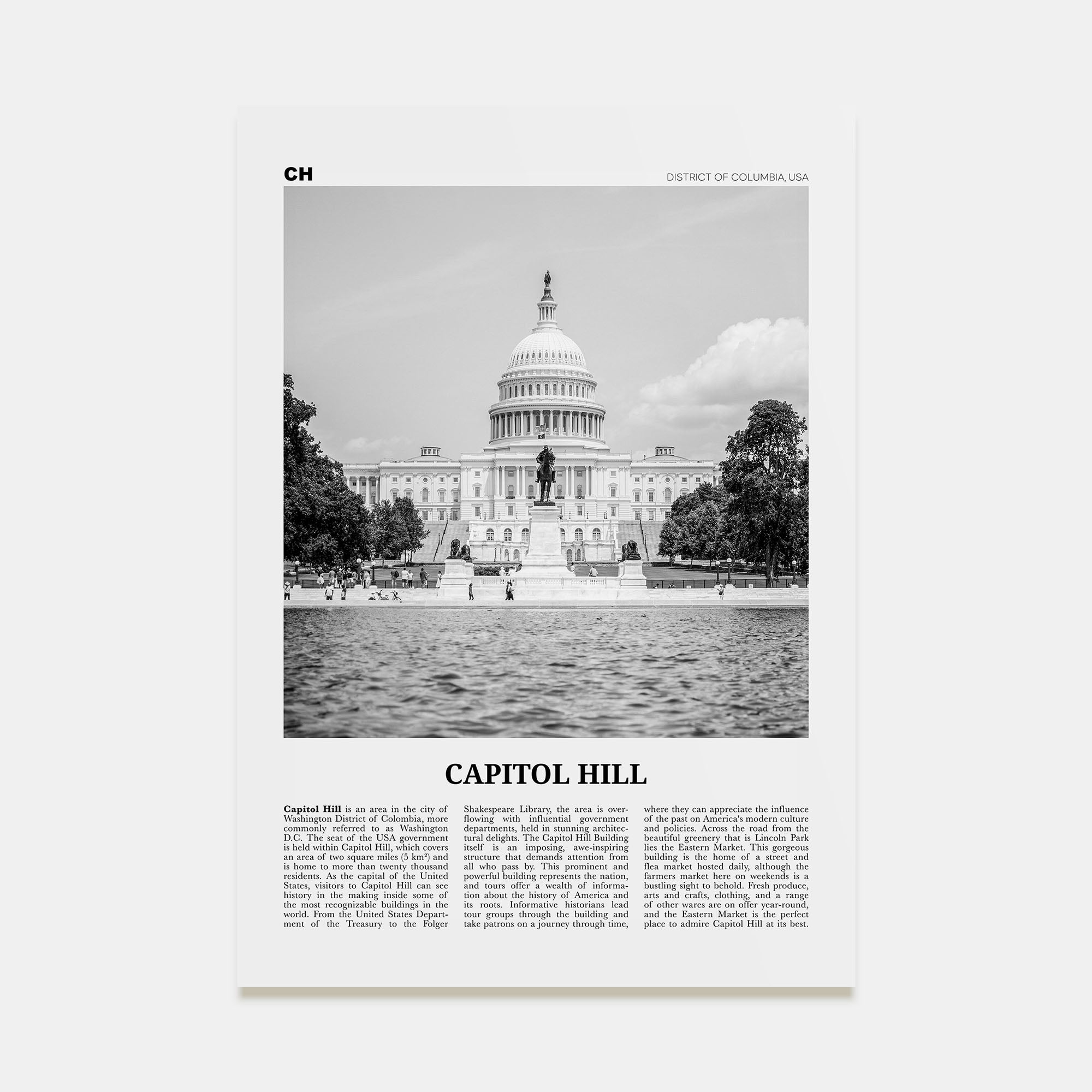 Capitol Hill Travel B&W Poster