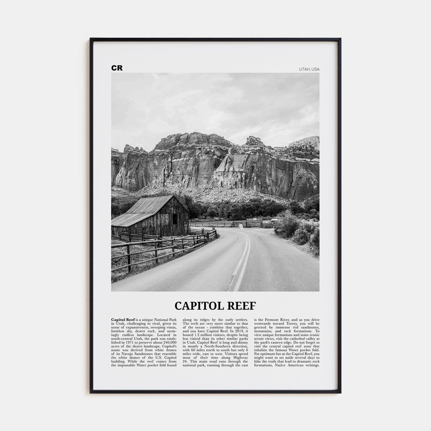 Capitol Reef National Park Travel B&W Poster