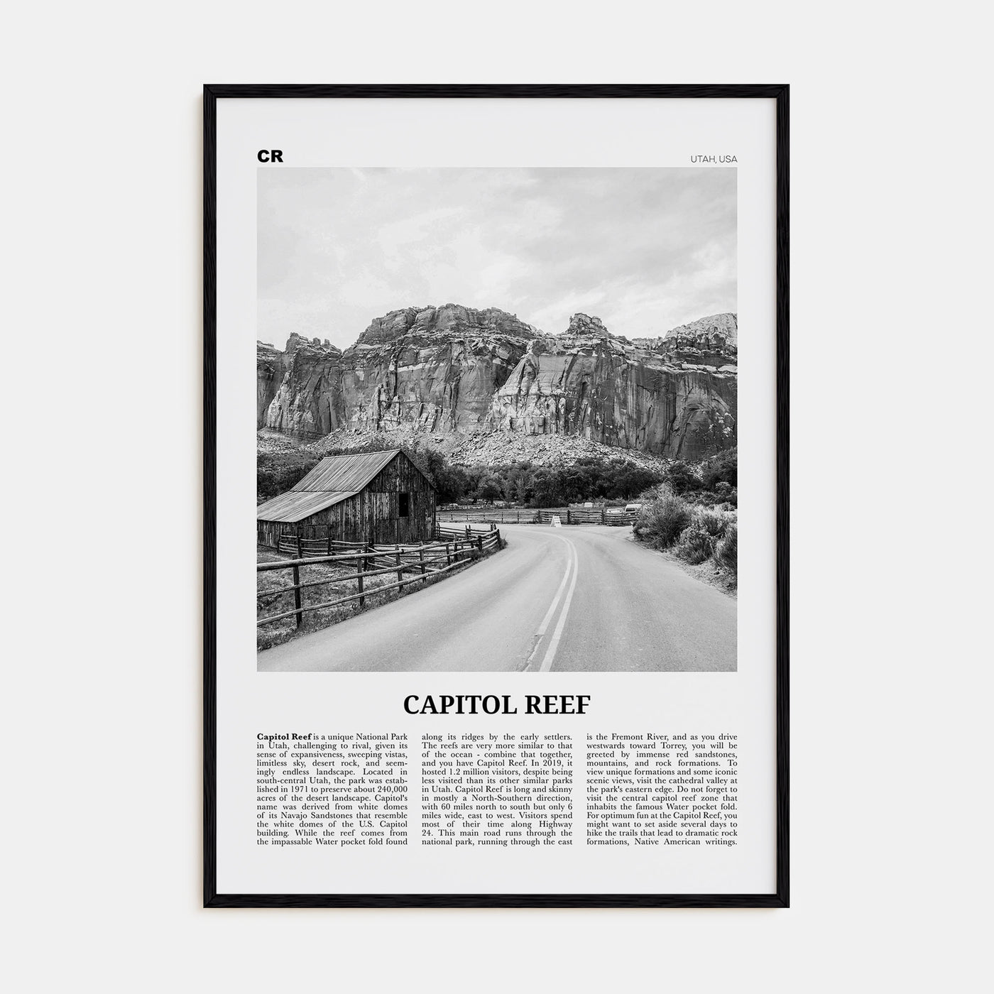 Capitol Reef National Park Travel B&W Poster