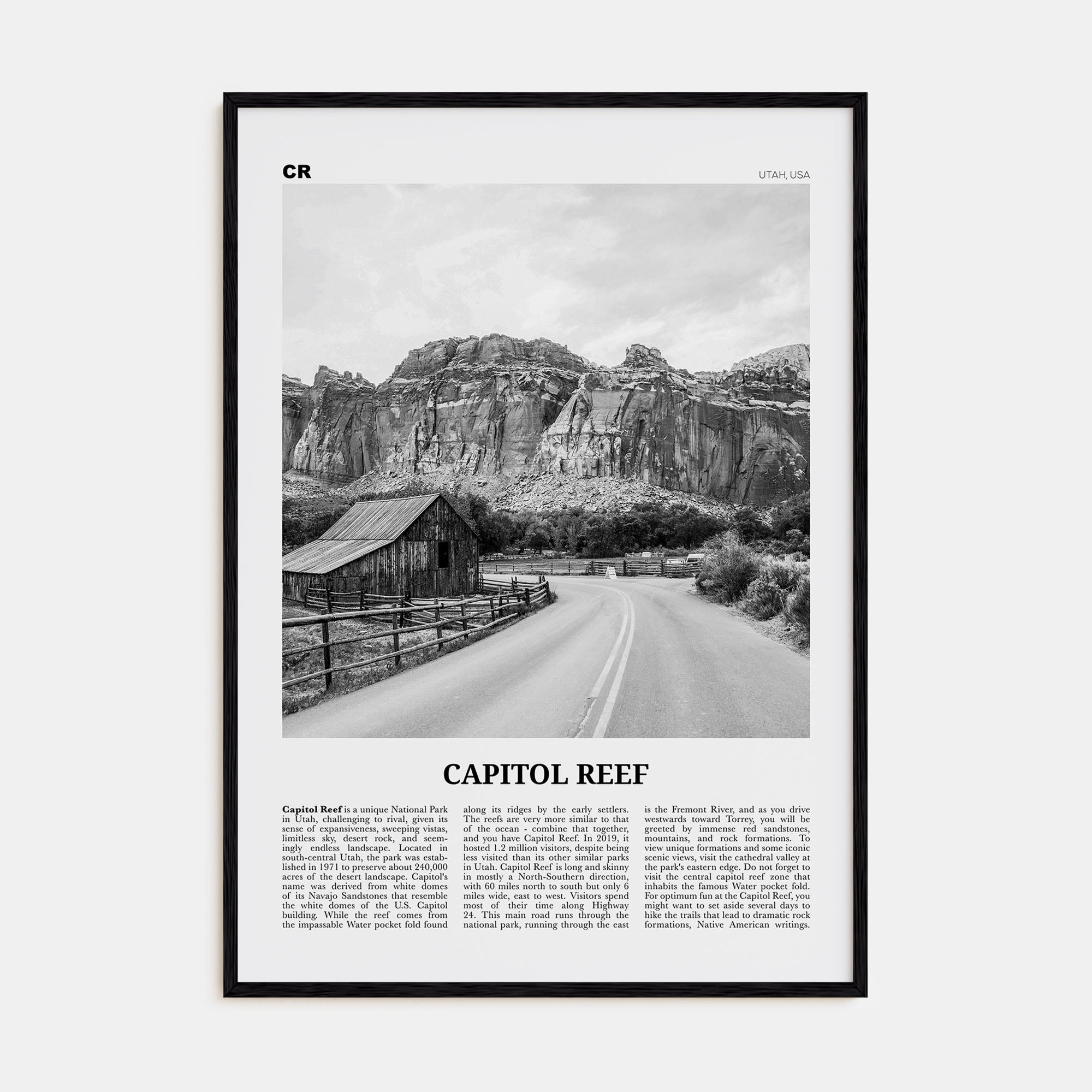 Capitol Reef National Park Travel B&W Poster