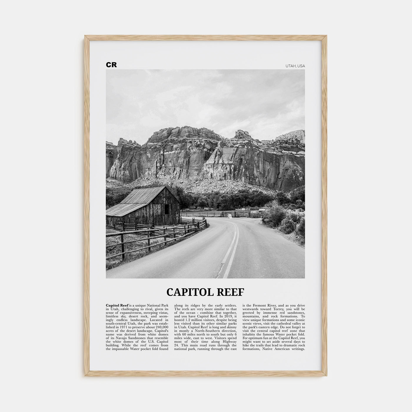 Capitol Reef National Park Travel B&W Poster