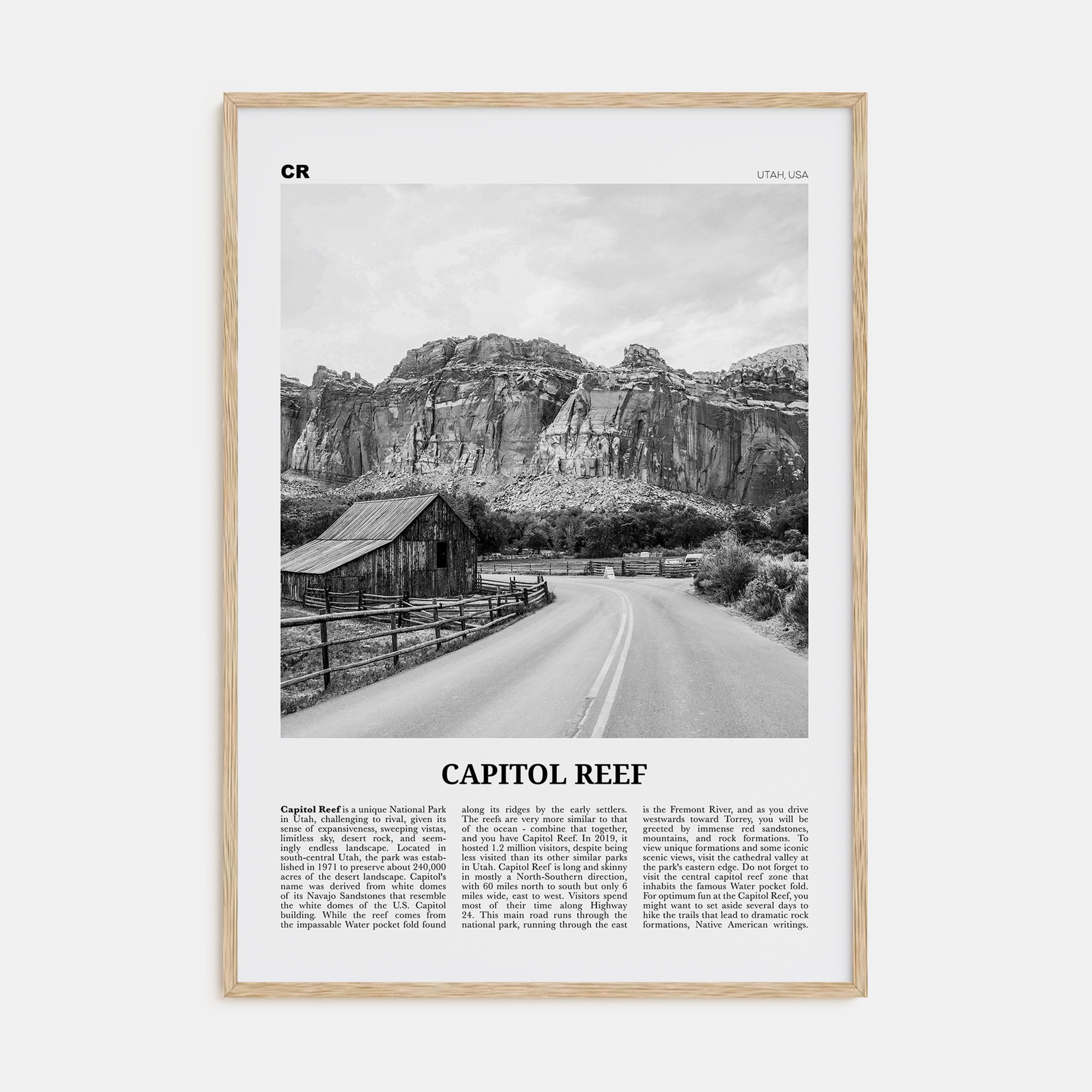Capitol Reef National Park Travel B&W Poster