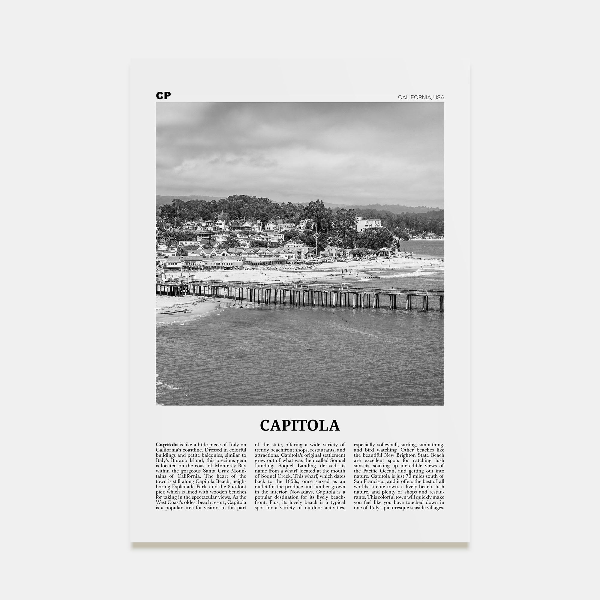Capitola Travel B&W Poster