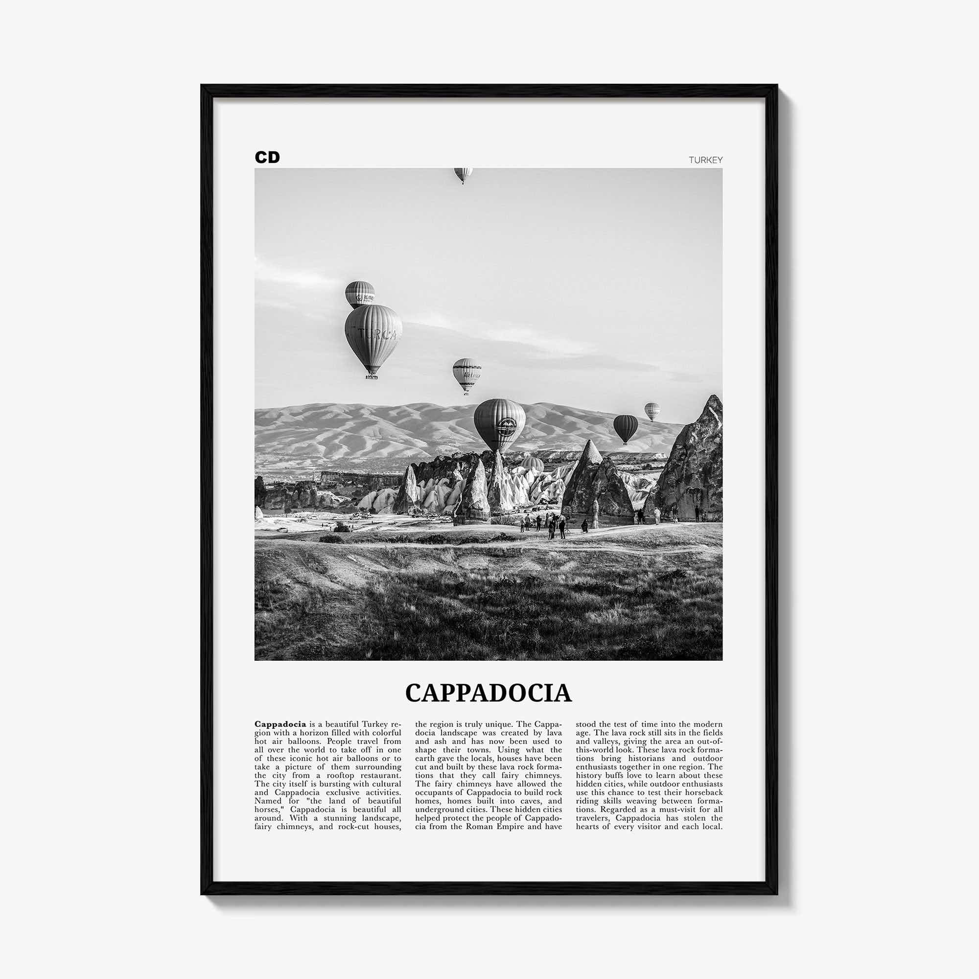Cappadocia Print Black and White, Cappadocia Wall Art, Cappadocia Poster, Cappadocia Photo, Cappadocia Wall Décor, Cappadocia Map, Turkey
