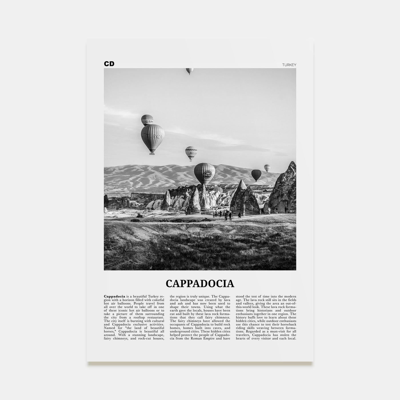 Cappadocia Travel B&W Poster
