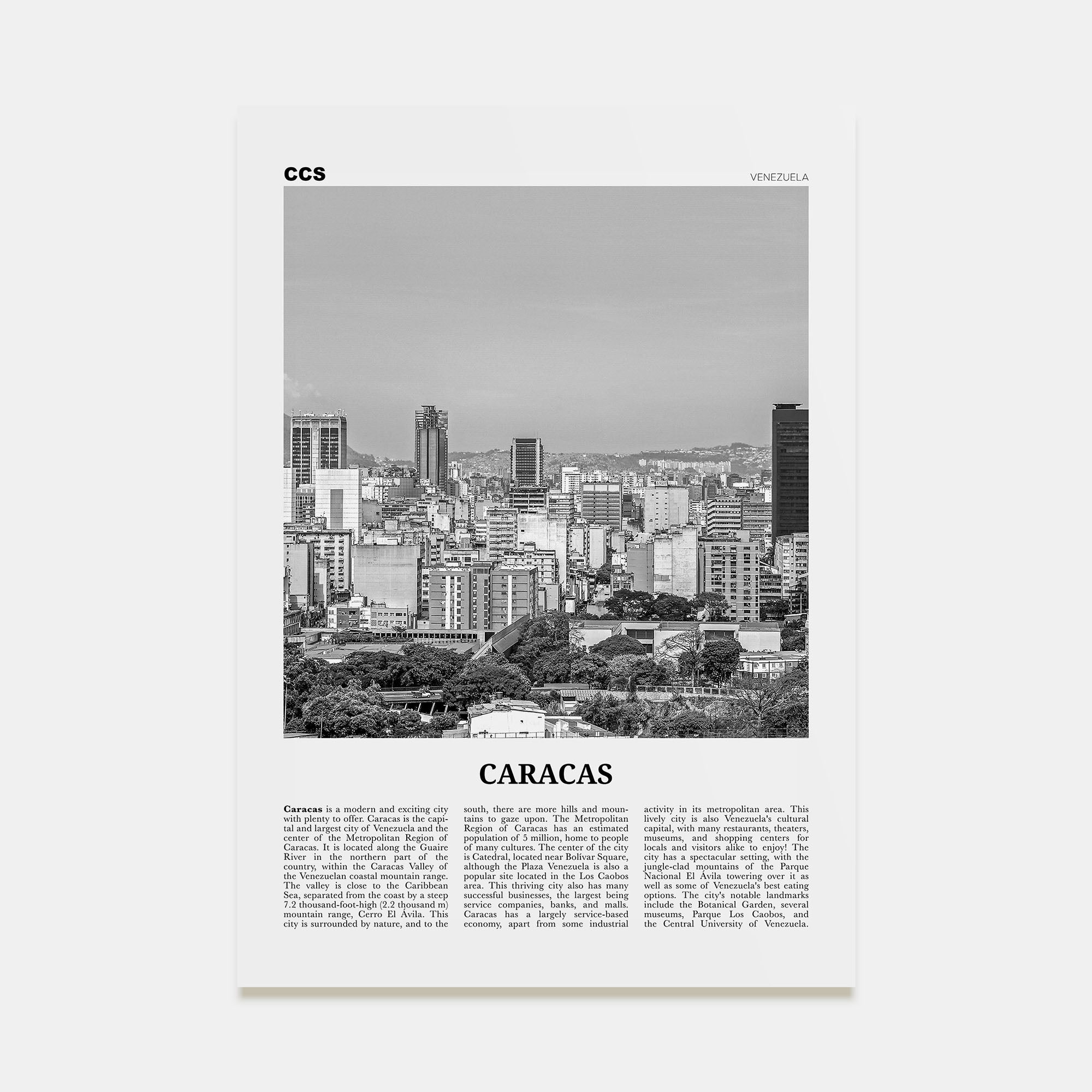 Caracas Travel B&W No 1 Poster