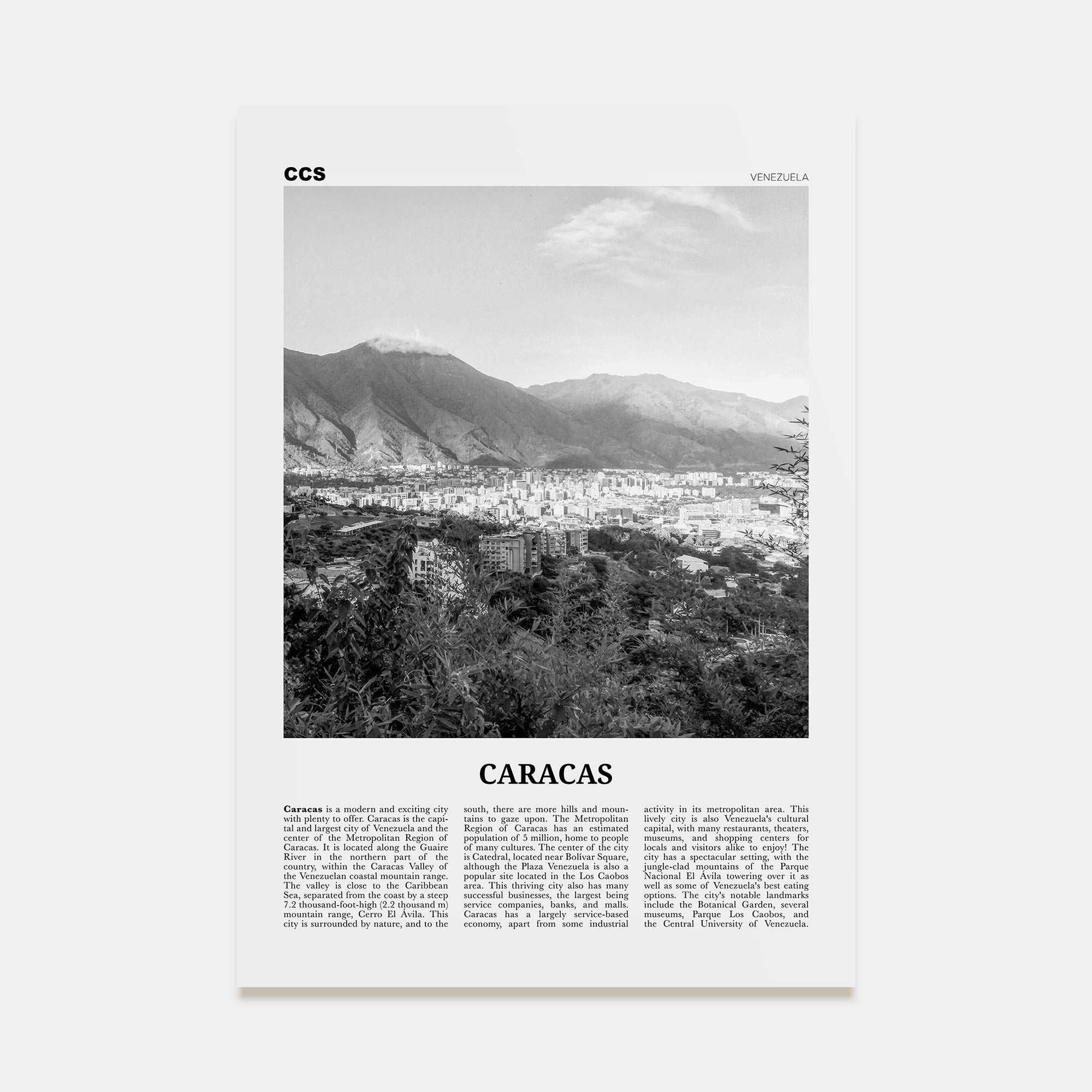 Caracas Travel B&W No 2 Poster