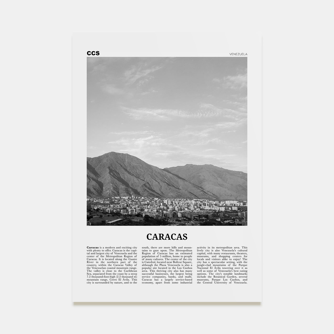 Caracas Travel B&W No 4 Poster