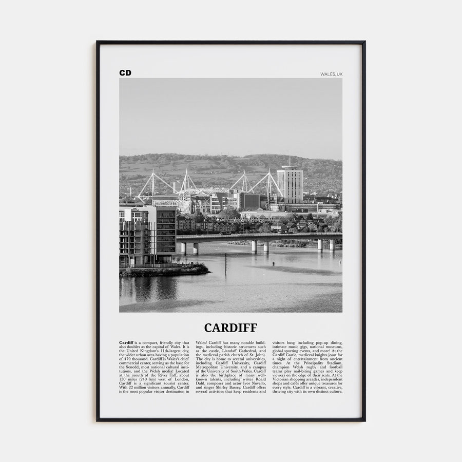 Cardiff Travel B&W Poster