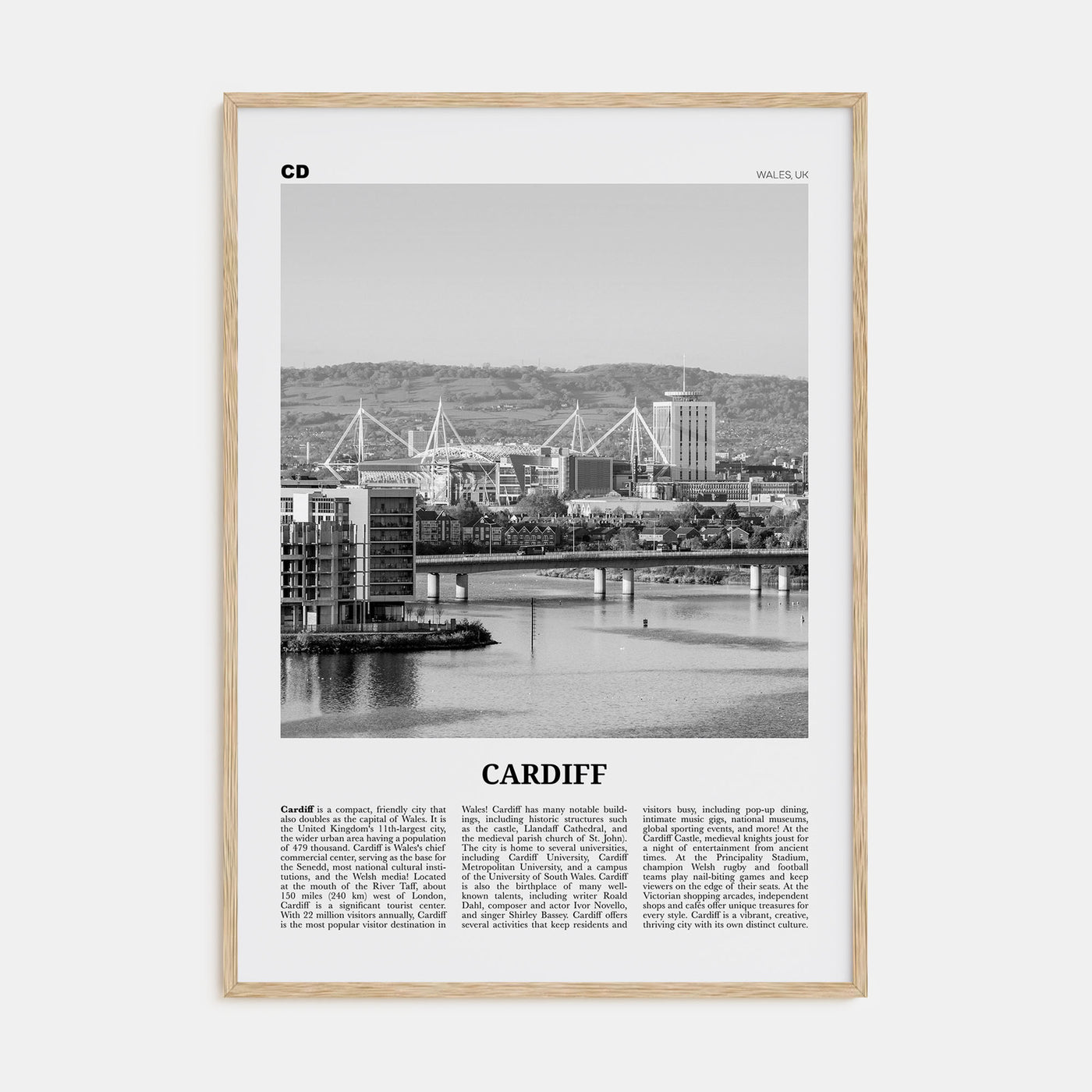 Cardiff Travel B&W Poster