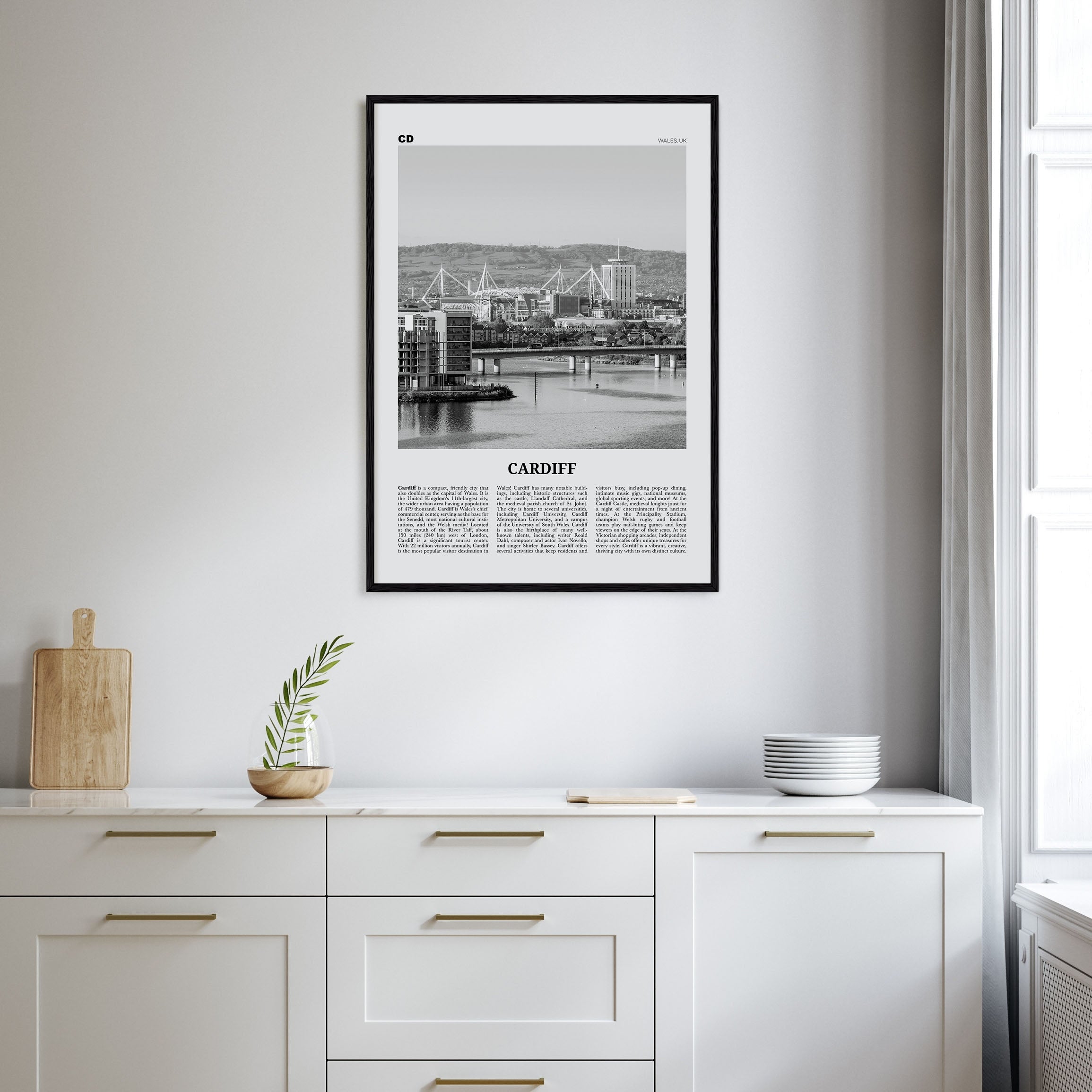 Cardiff Travel B&W Poster