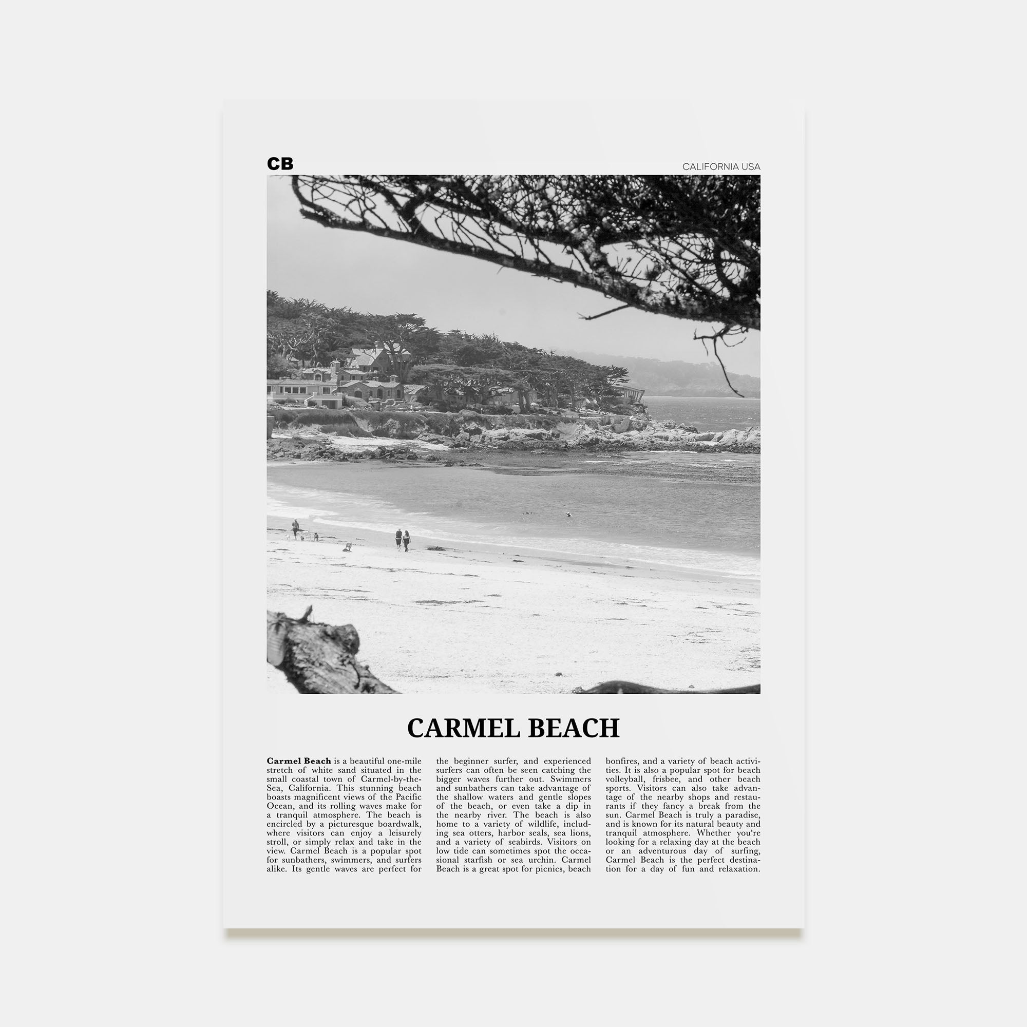 Carmel Beach Travel B&W Poster