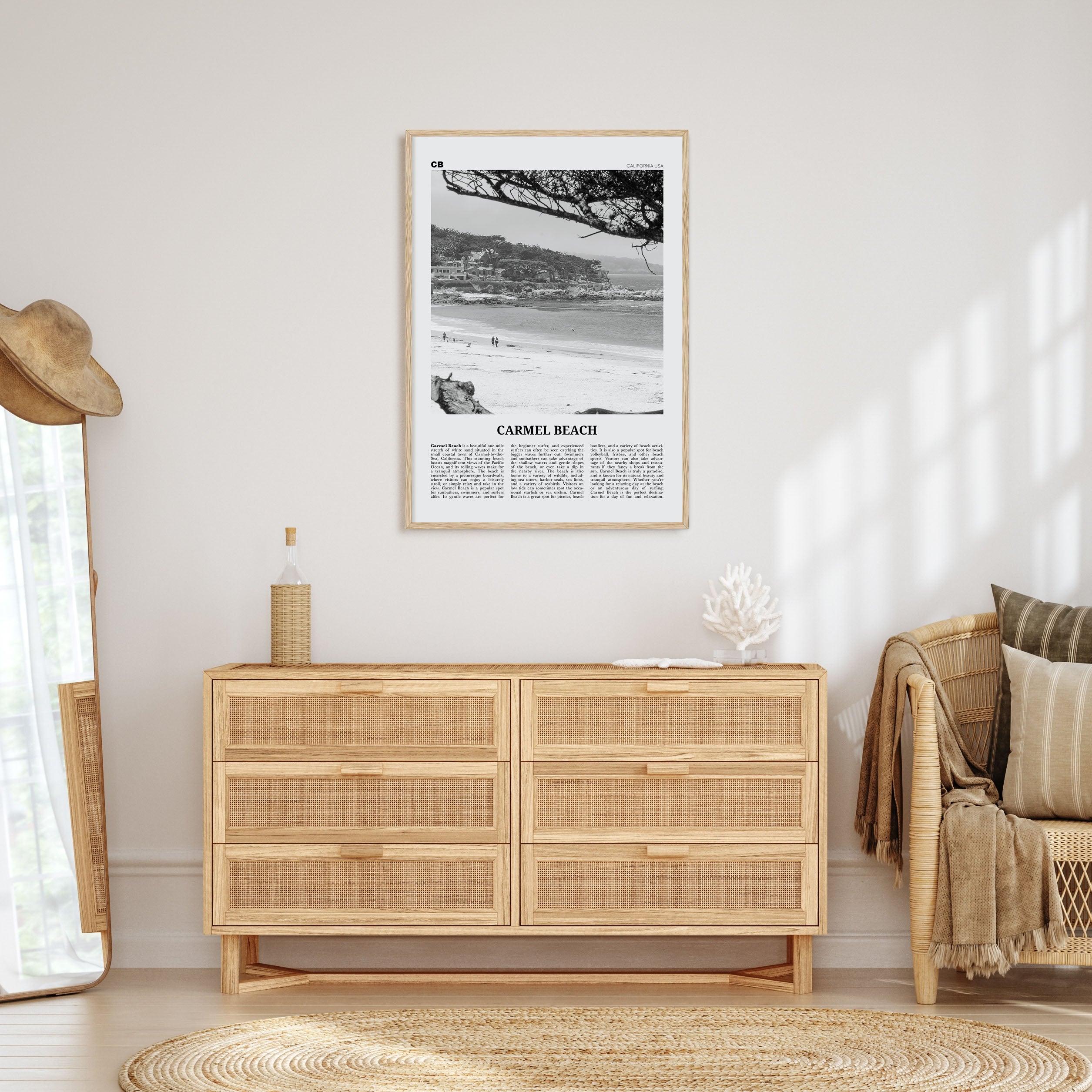 Carmel Beach Travel B&W Poster