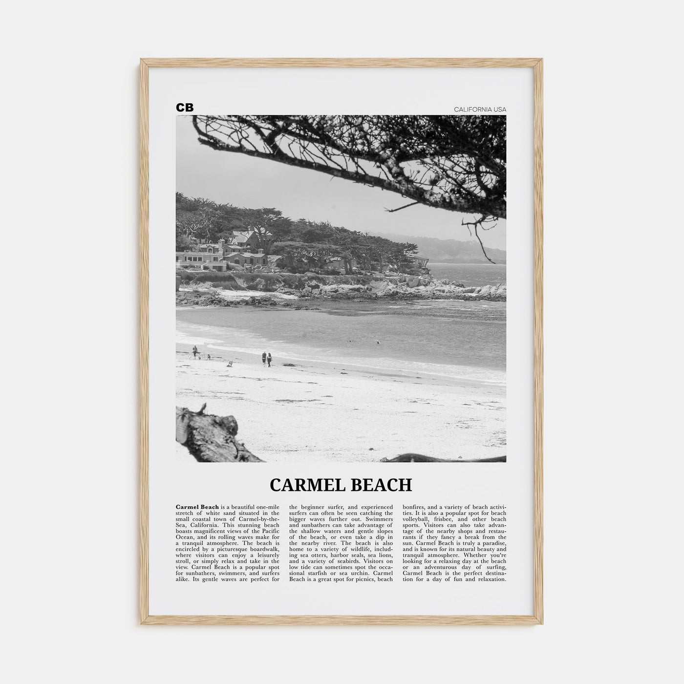 Carmel Beach Travel B&W Poster
