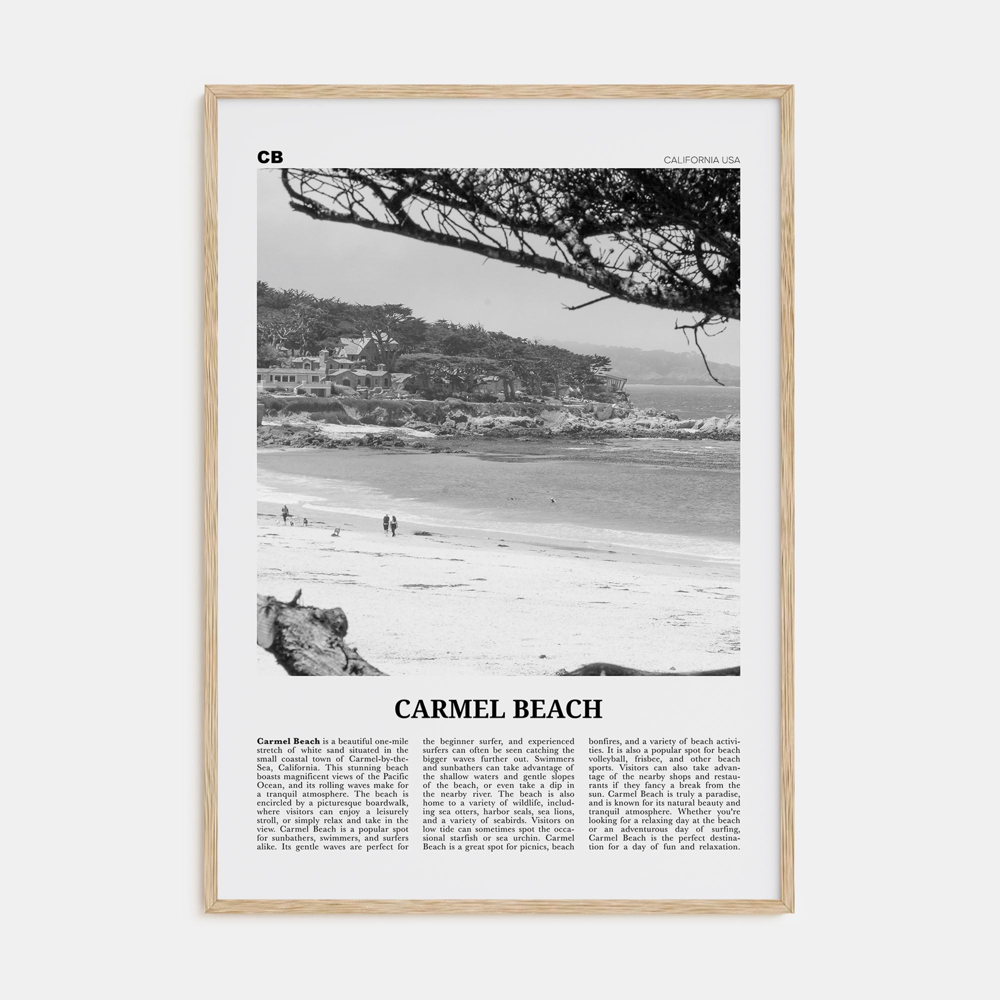 Carmel Beach Travel B&W Poster
