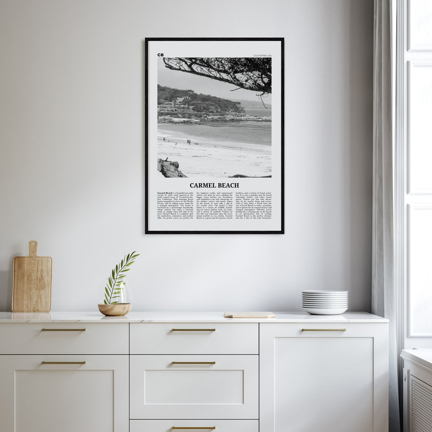 Carmel Beach Travel B&W Poster