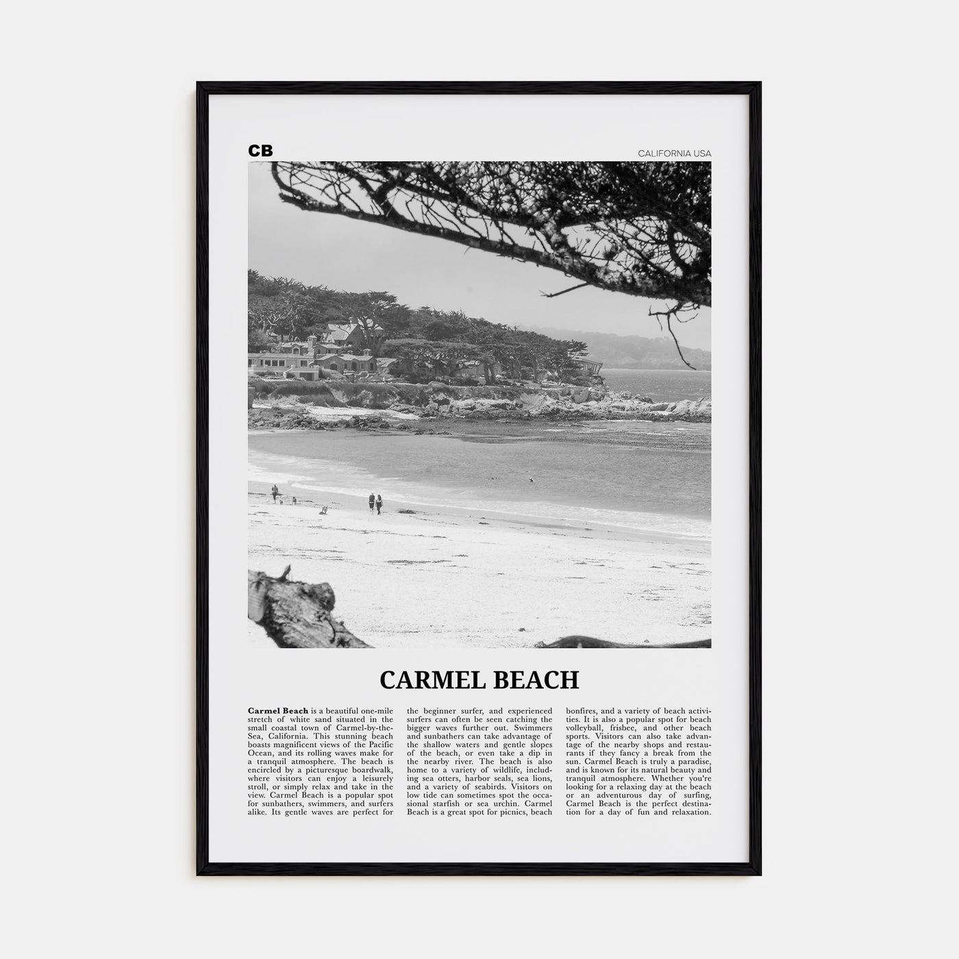 Carmel Beach Travel B&W Poster