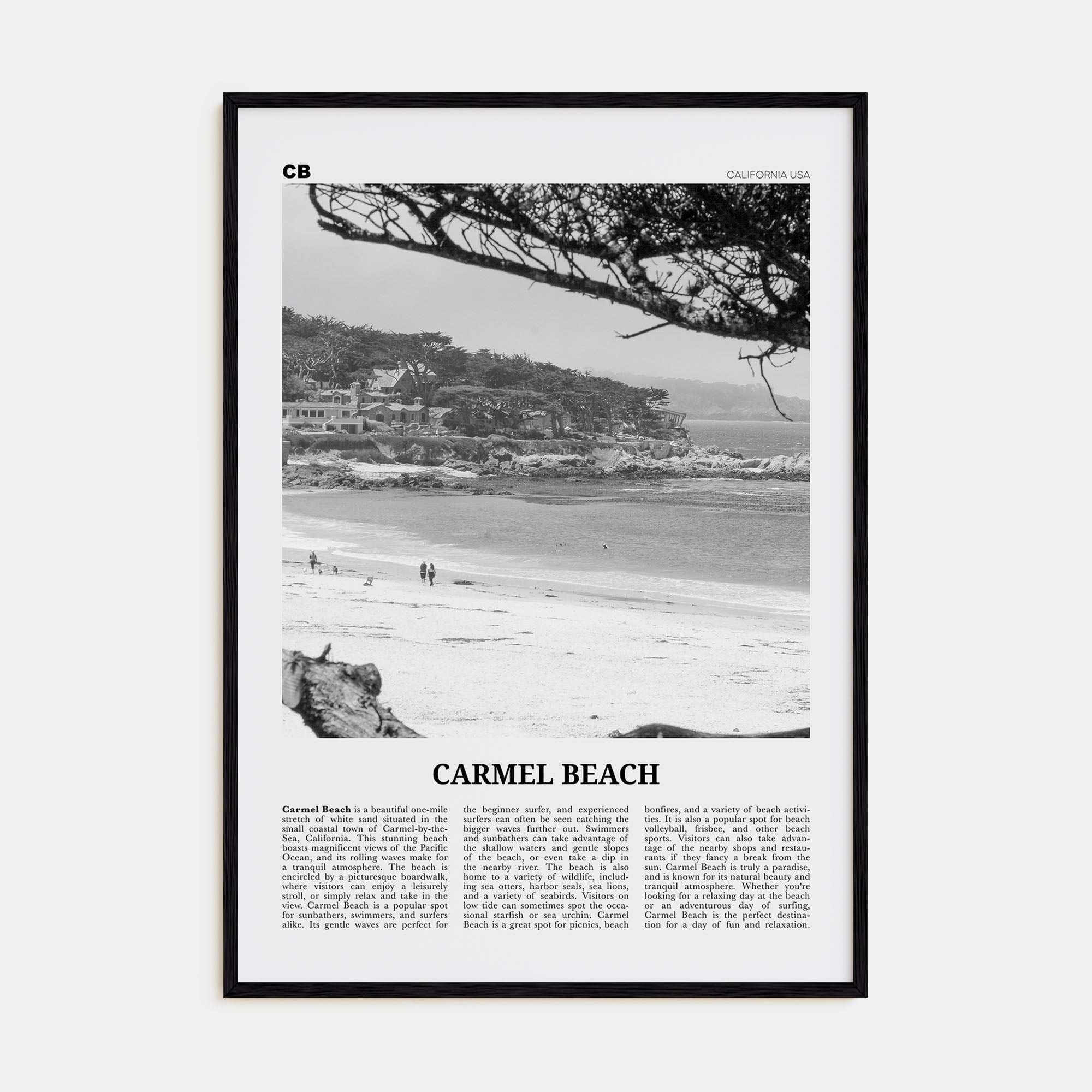 Carmel Beach Travel B&W Poster